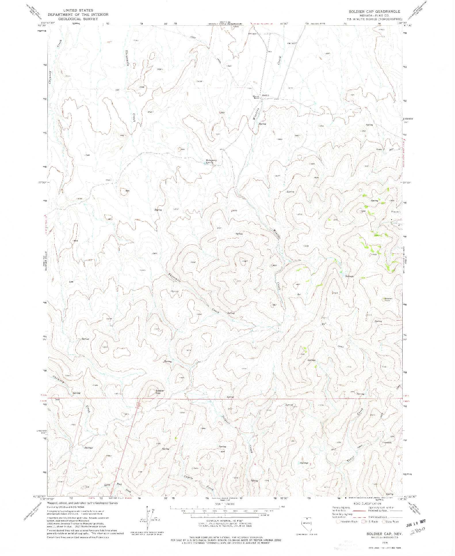 USGS 1:24000-SCALE QUADRANGLE FOR SOLDIER CAP, NV 1974