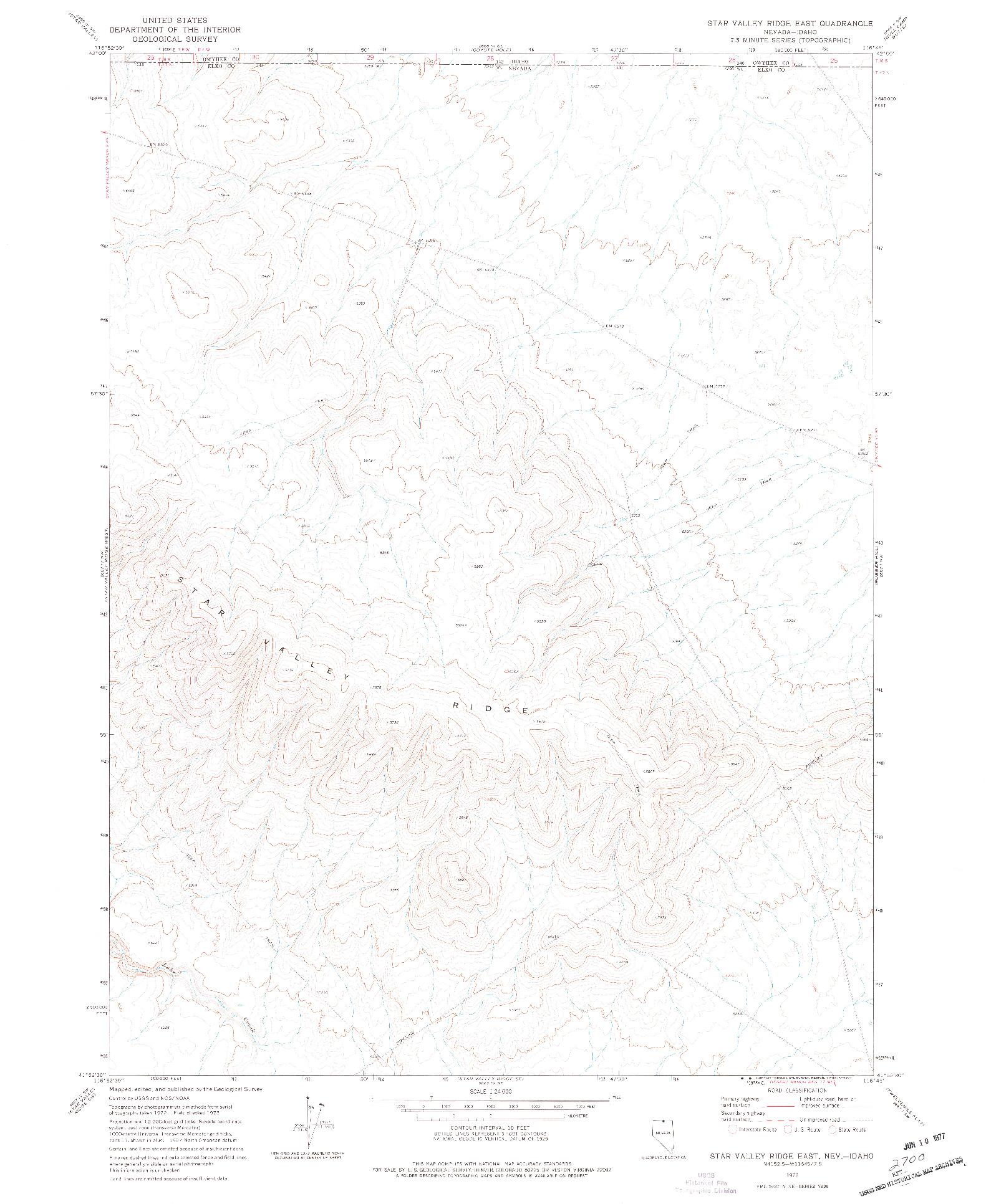 USGS 1:24000-SCALE QUADRANGLE FOR STAR VALLEY RIDGE EAST, NV 1973