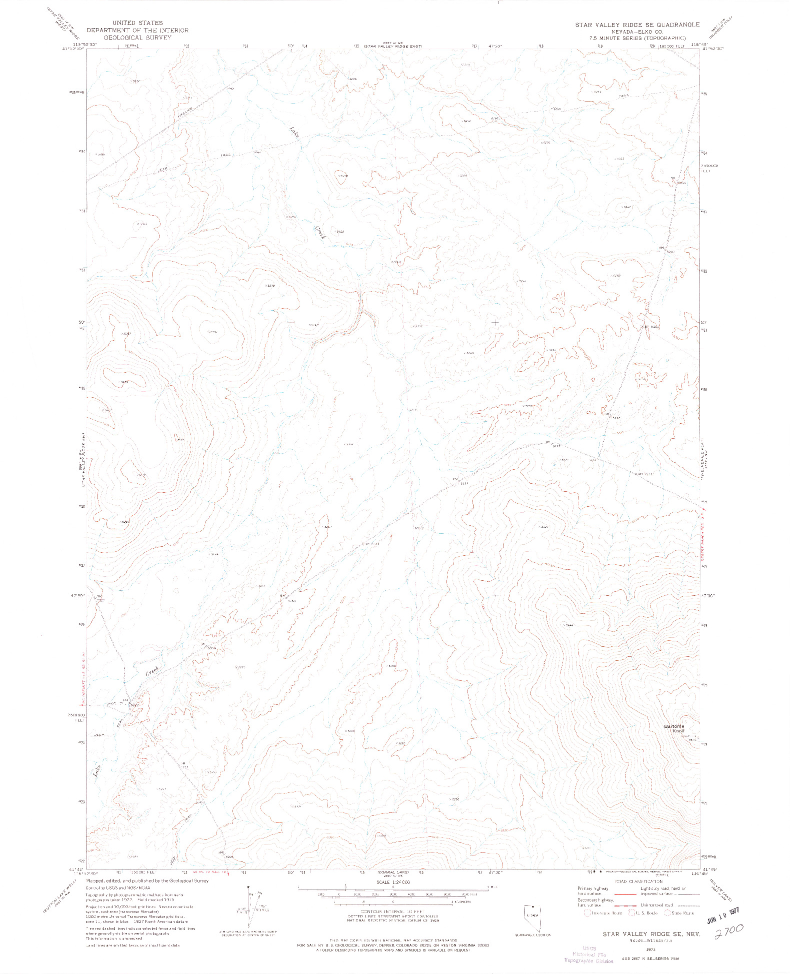 USGS 1:24000-SCALE QUADRANGLE FOR STAR VALLEY RIDGE SE, NV 1973