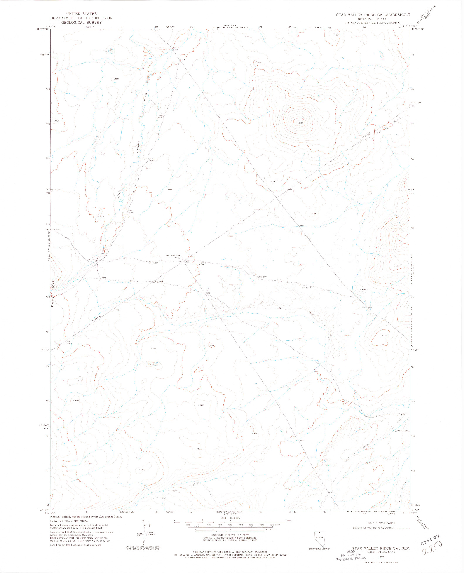 USGS 1:24000-SCALE QUADRANGLE FOR STAR VALLEY RIDGE SW, NV 1973