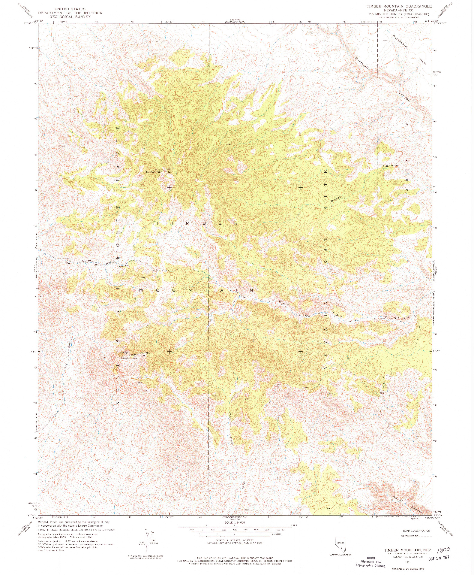 USGS 1:24000-SCALE QUADRANGLE FOR TIMBER MOUNTAIN, NV 1961