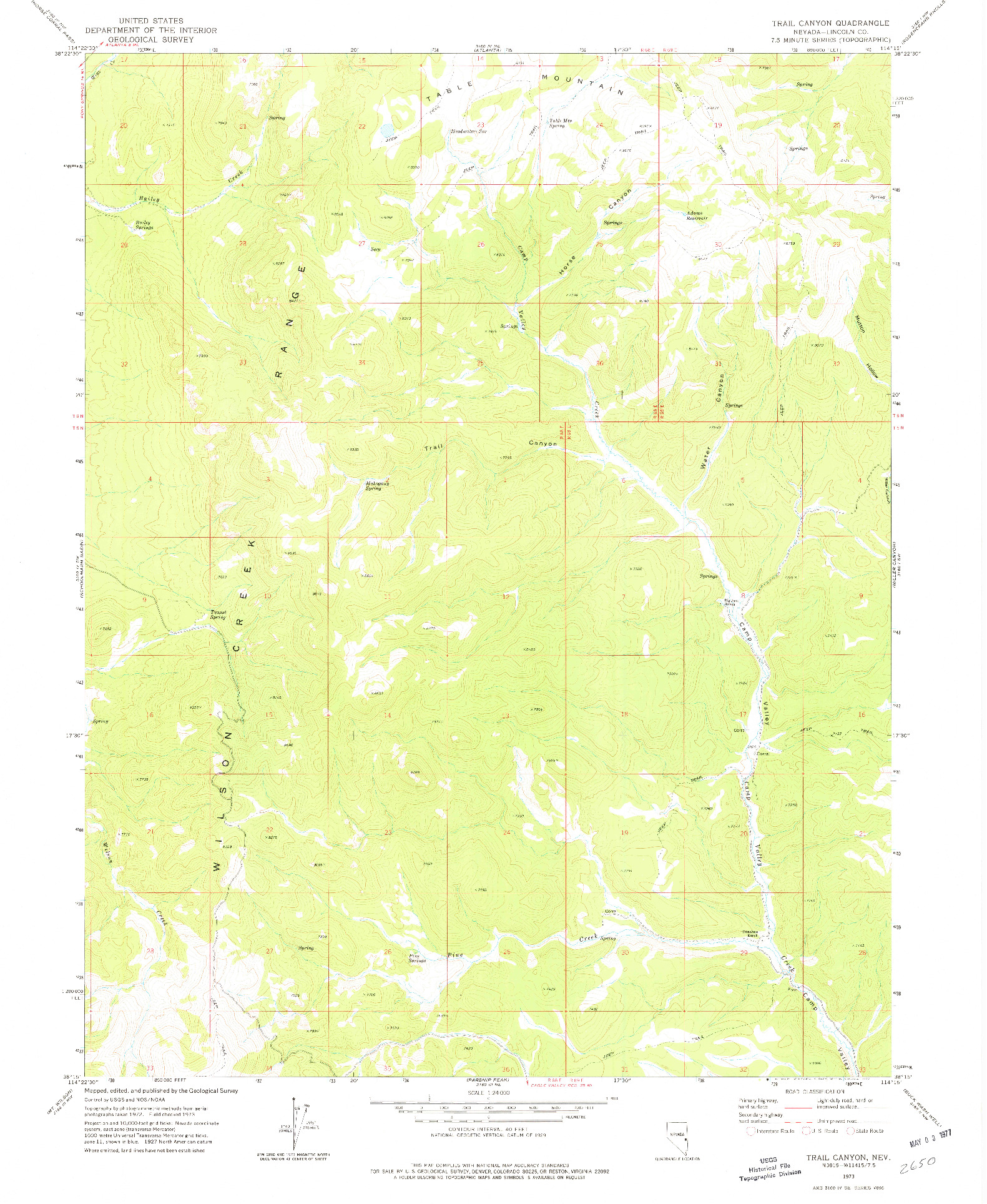 USGS 1:24000-SCALE QUADRANGLE FOR TRAIL CANYON, NV 1973