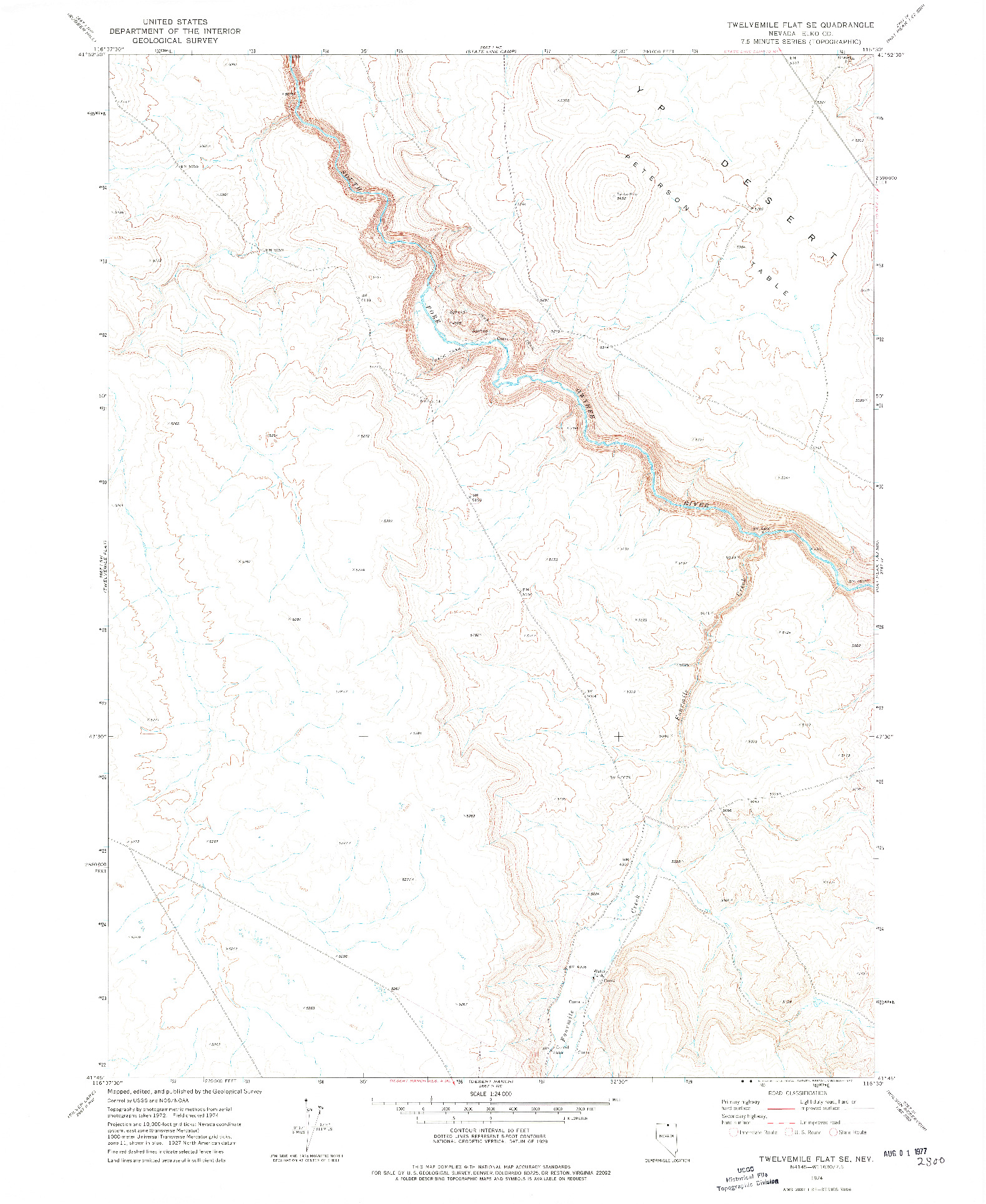 USGS 1:24000-SCALE QUADRANGLE FOR TWELVEMILE FLAT SE, NV 1974