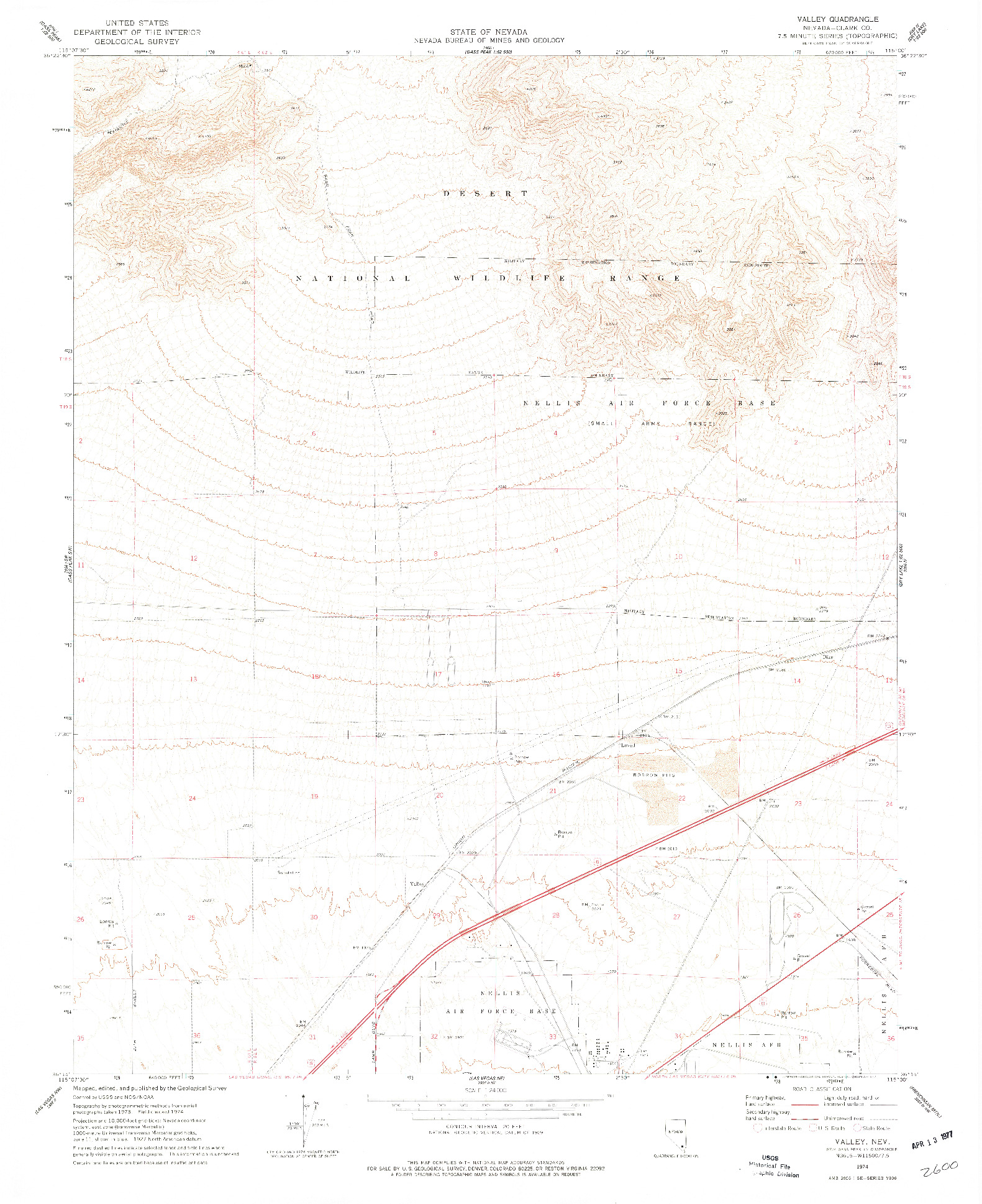 USGS 1:24000-SCALE QUADRANGLE FOR VALLEY, NV 1974