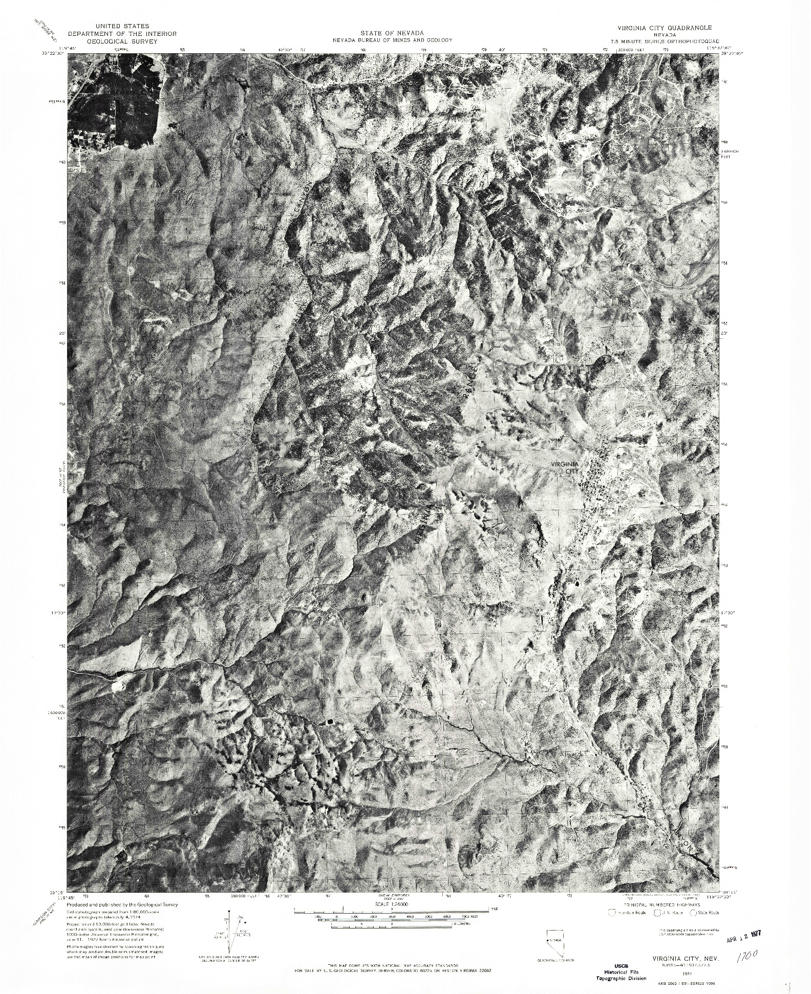 USGS 1:24000-SCALE QUADRANGLE FOR VIRGINIA CITY, NV 1974