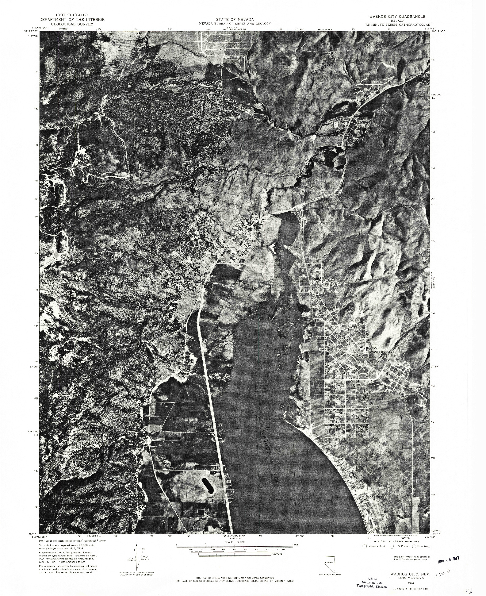 USGS 1:24000-SCALE QUADRANGLE FOR WASHOE CITY, NV 1974