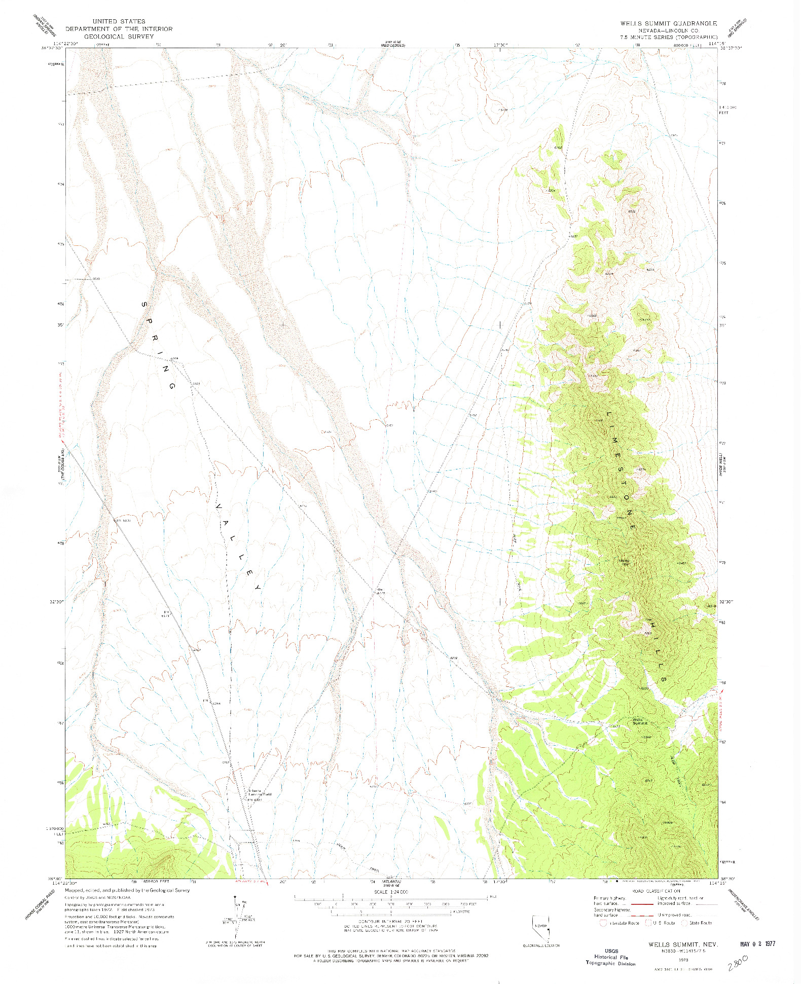 USGS 1:24000-SCALE QUADRANGLE FOR WELLS SUMMIT, NV 1973