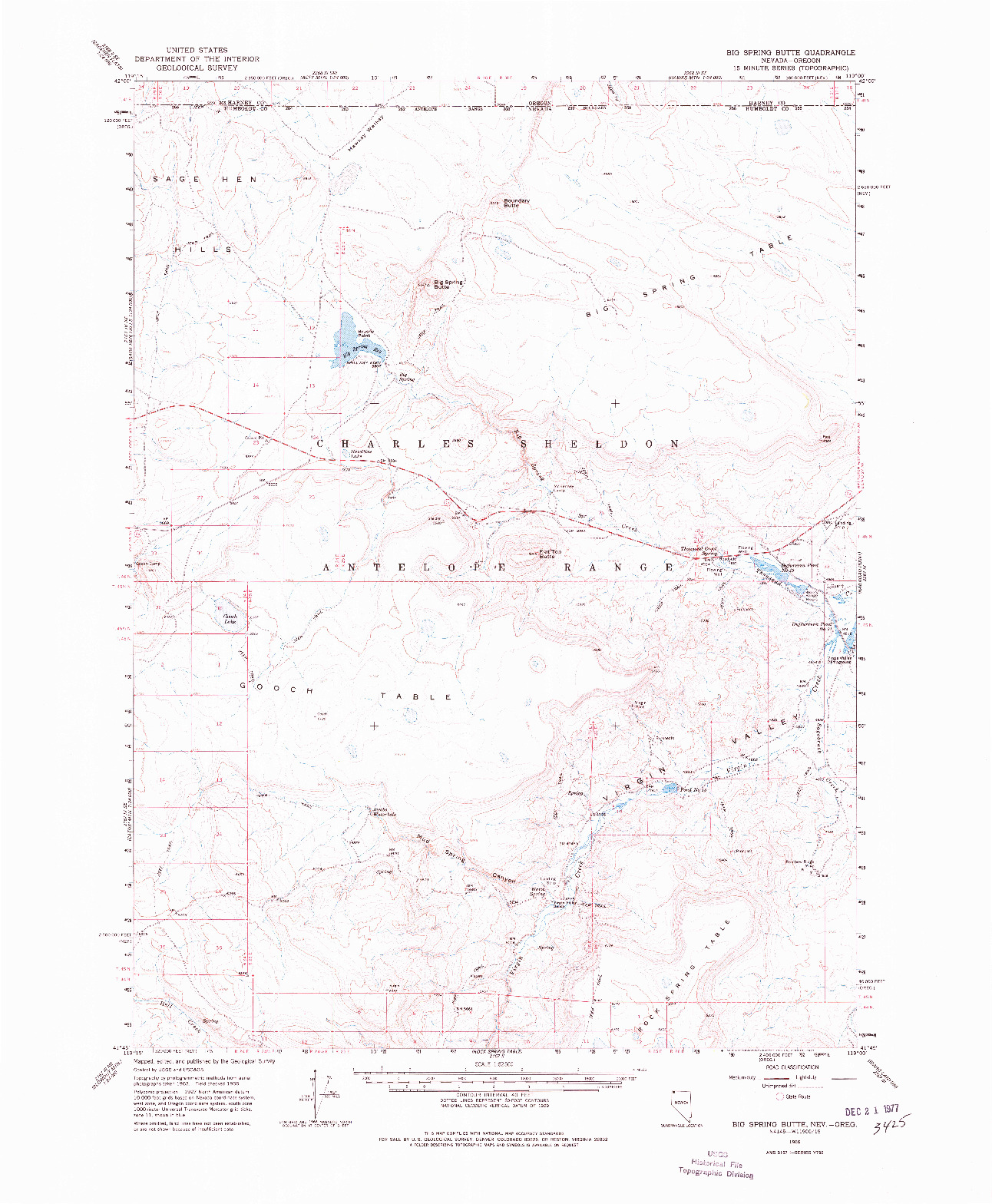 USGS 1:62500-SCALE QUADRANGLE FOR BIG SPRING BUTTE, NV 1966