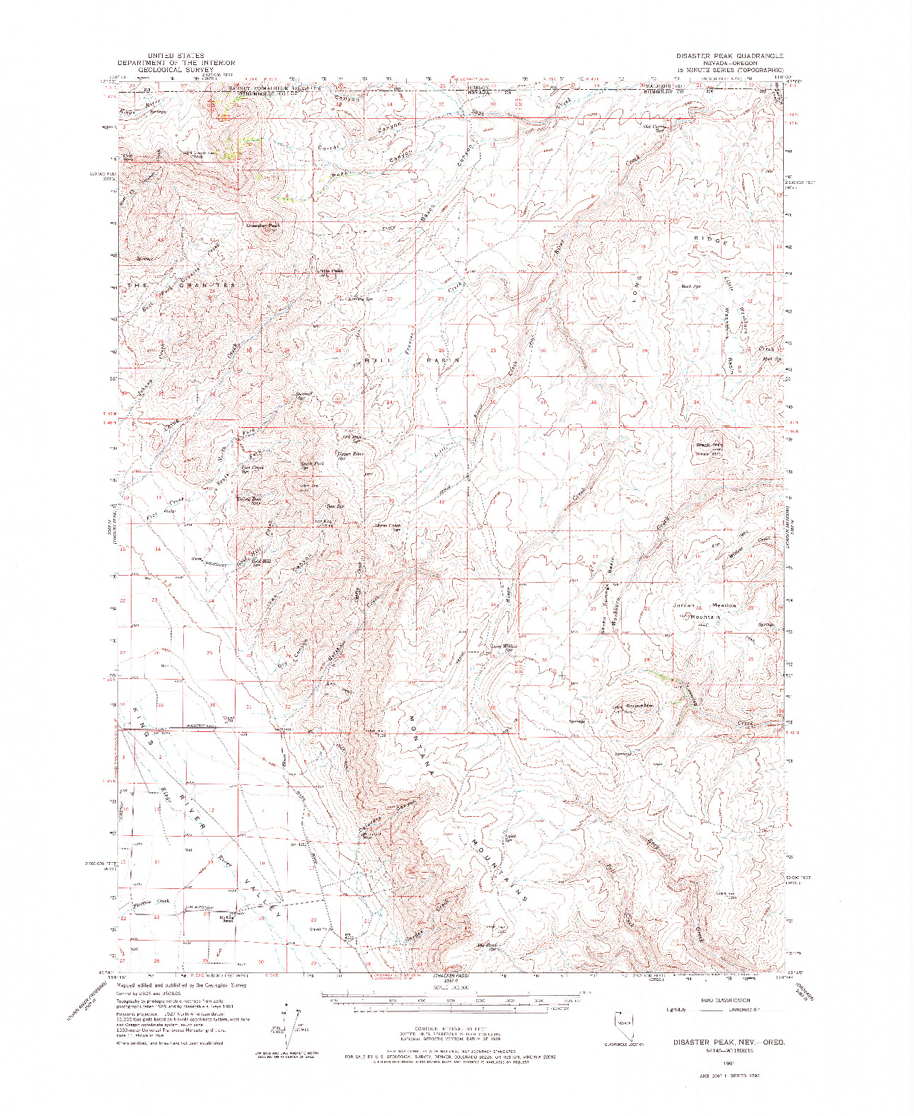 USGS 1:62500-SCALE QUADRANGLE FOR DISASTER PEAK, NV 1961