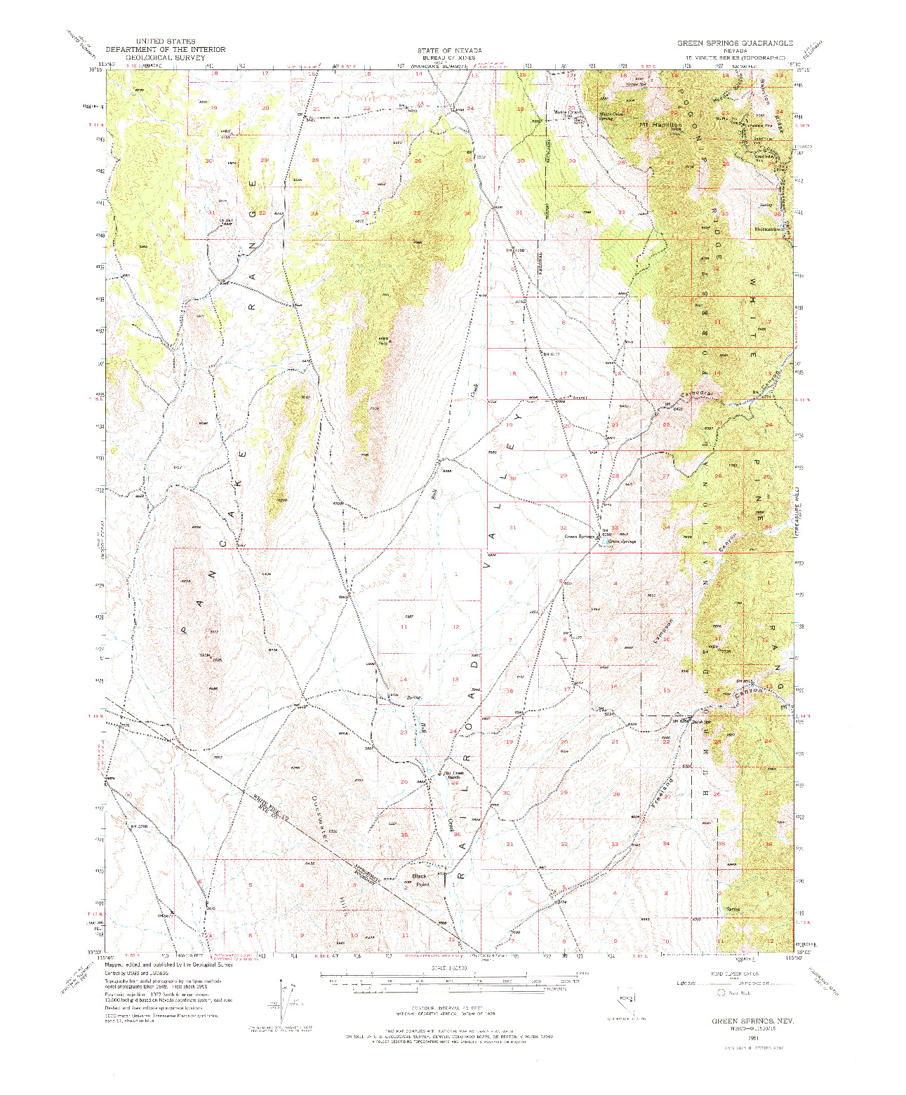 USGS 1:62500-SCALE QUADRANGLE FOR GREEN SPRINGS, NV 1951