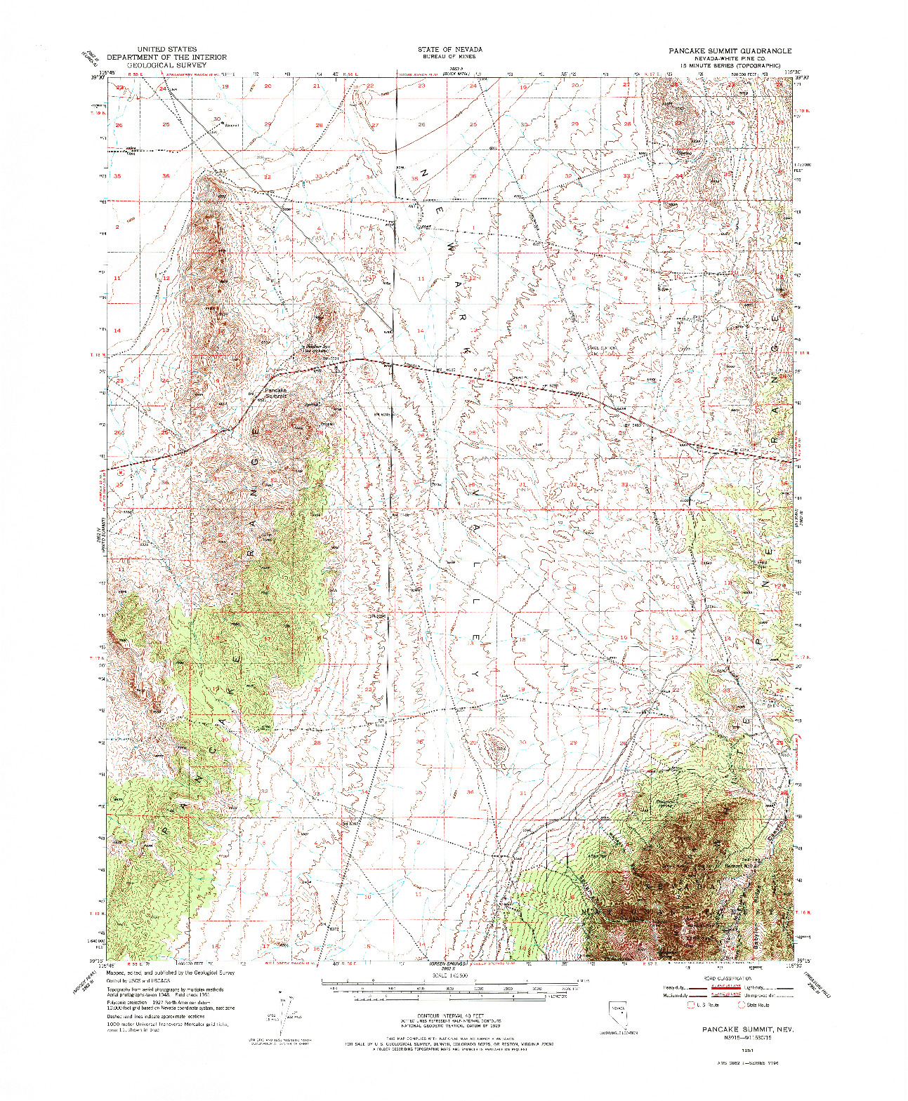 USGS 1:62500-SCALE QUADRANGLE FOR PANCAKE SUMMIT, NV 1951