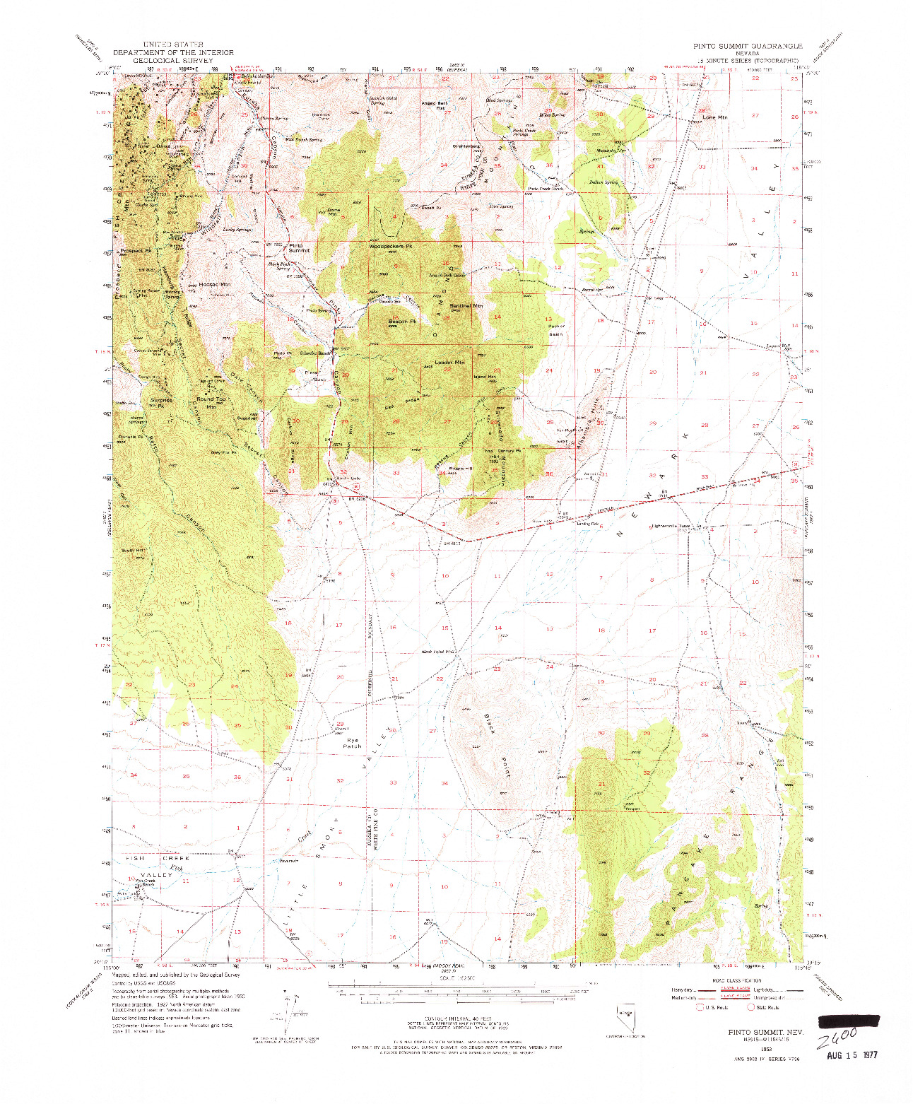 USGS 1:62500-SCALE QUADRANGLE FOR PINTO SUMMIT, NV 1953