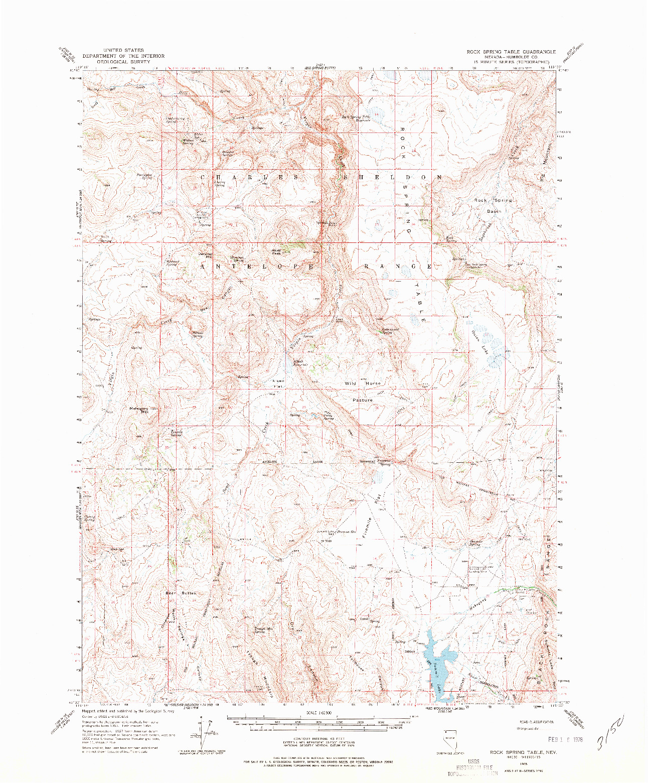 USGS 1:62500-SCALE QUADRANGLE FOR ROCK SPRING TABLE, NV 1965