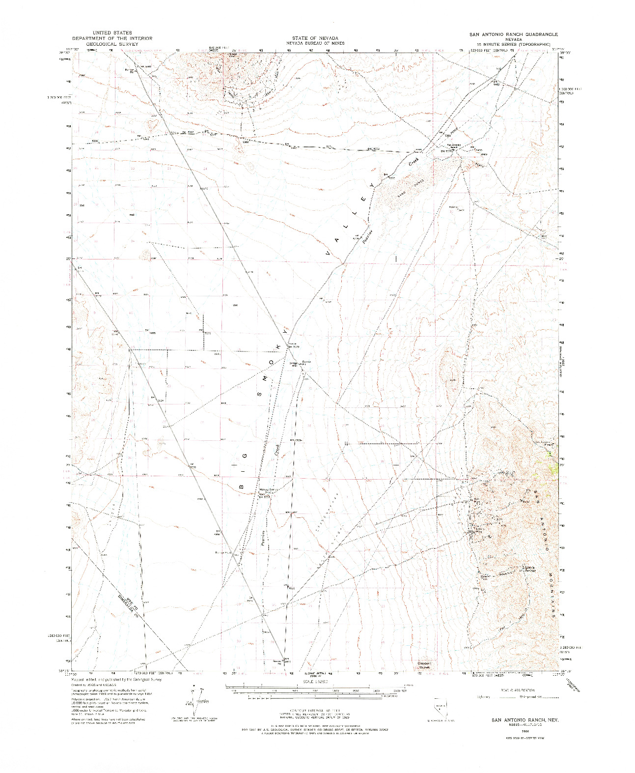 USGS 1:62500-SCALE QUADRANGLE FOR SAN ANTONIO RANCH, NV 1964