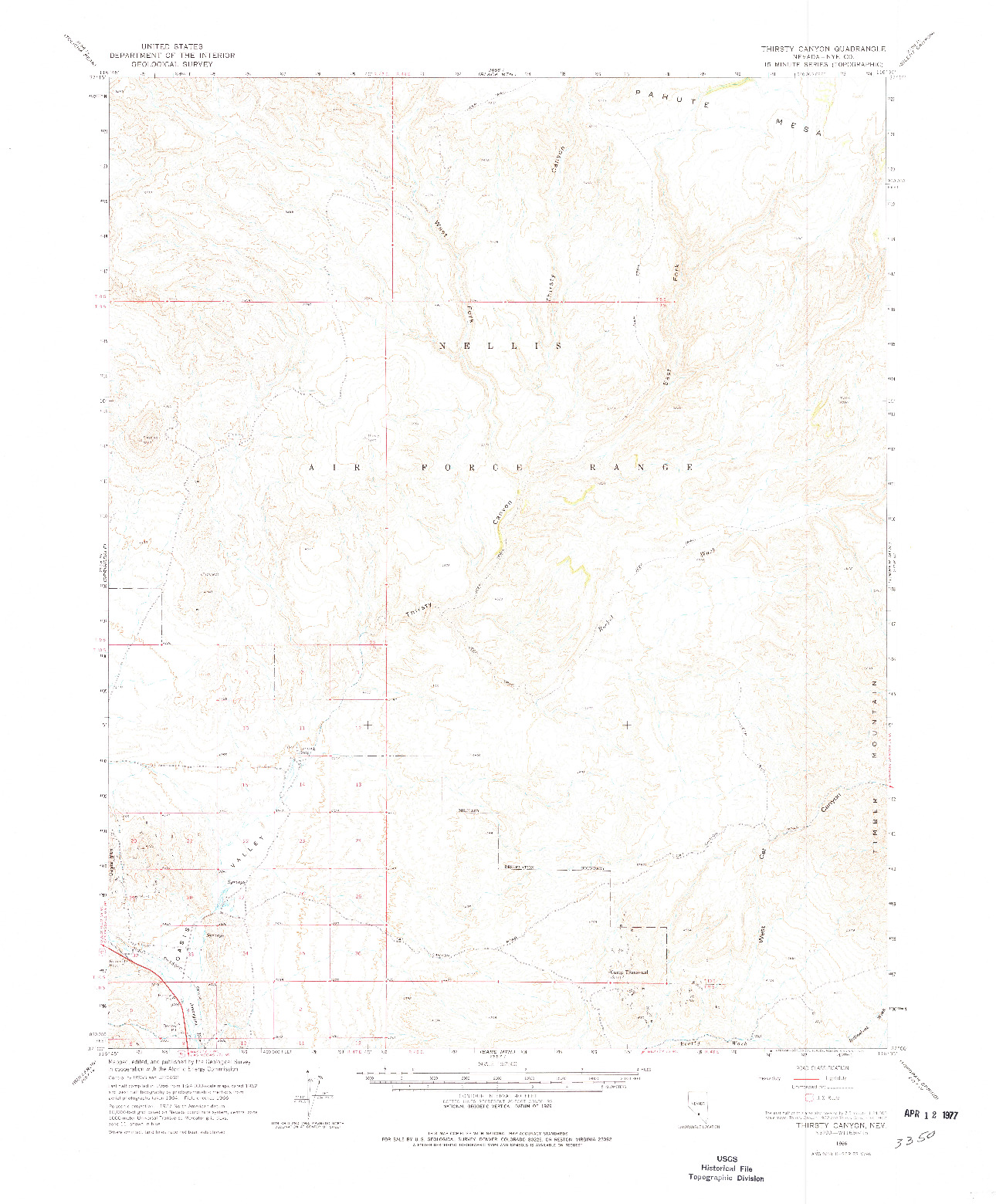 USGS 1:62500-SCALE QUADRANGLE FOR THIRSTY CANYON, NV 1966