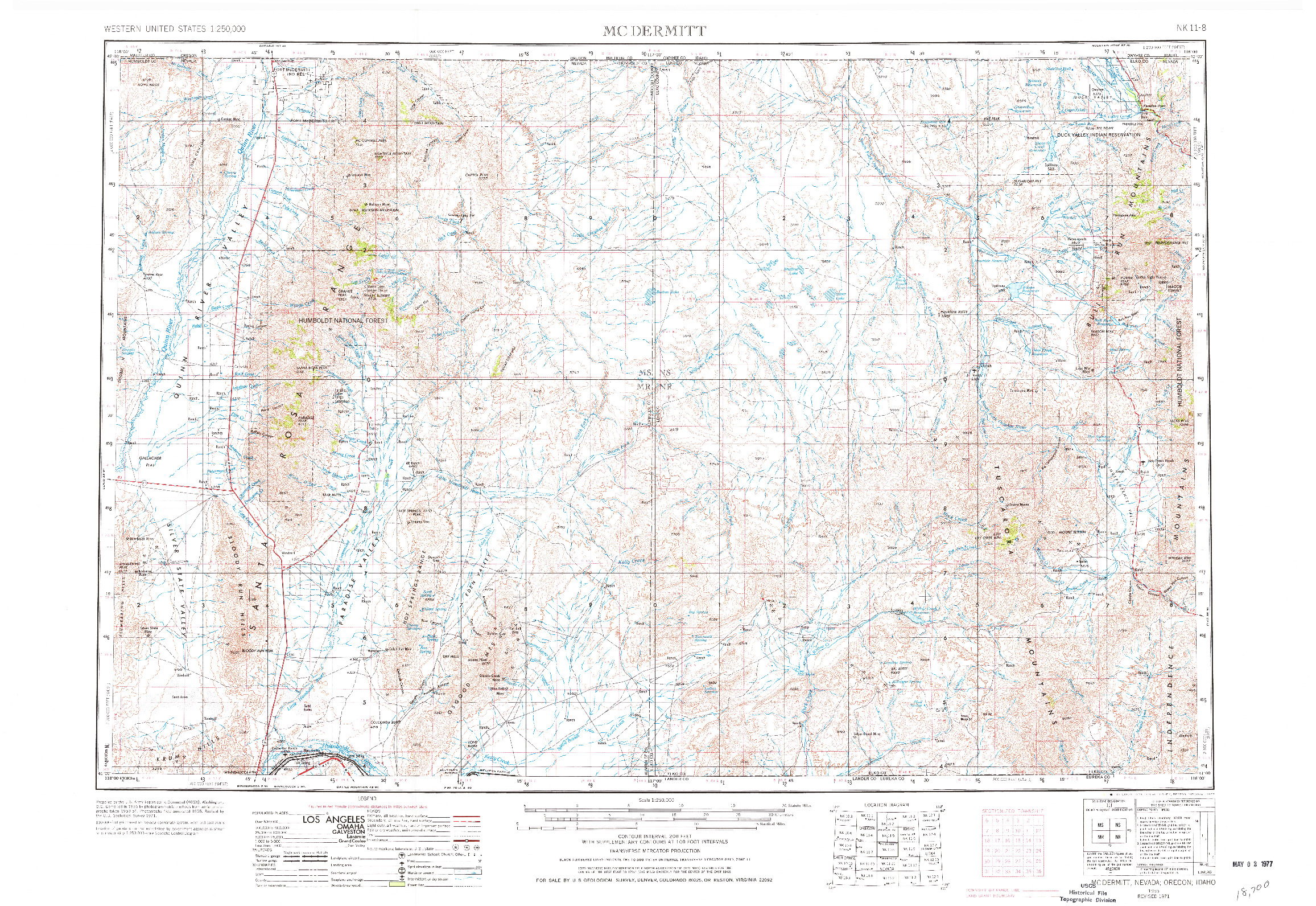 USGS 1:250000-SCALE QUADRANGLE FOR MCDERMITT, NV 1955