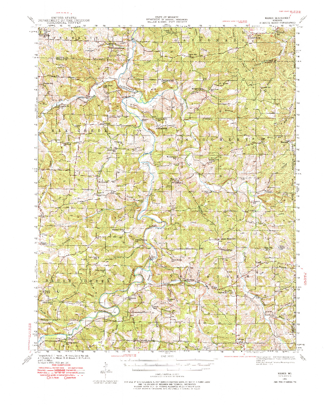 USGS 1:62500-SCALE QUADRANGLE FOR MANES, MO 1941