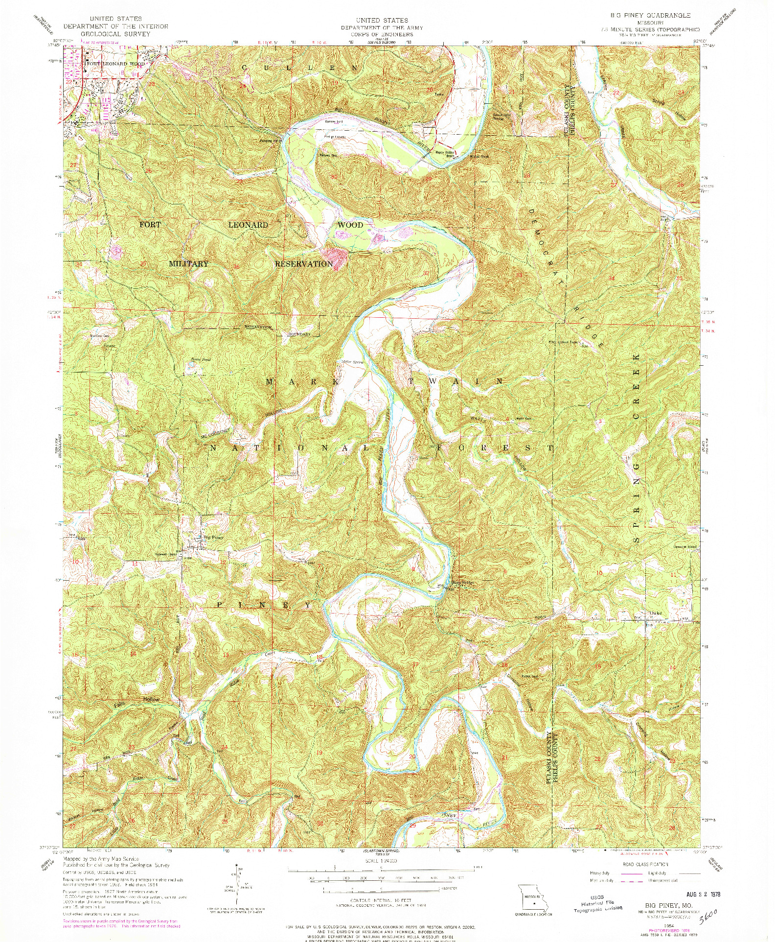 USGS 1:24000-SCALE QUADRANGLE FOR BIG PINEY, MO 1954