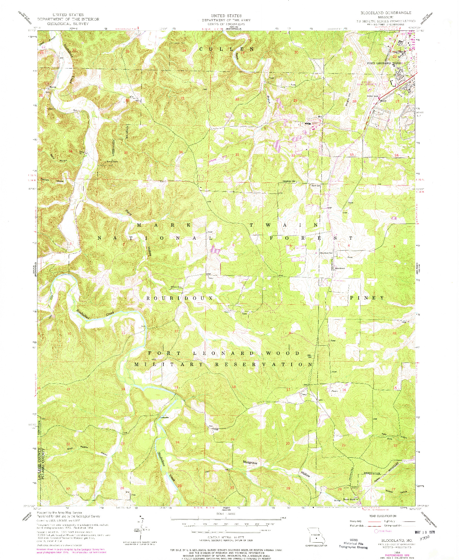 USGS 1:24000-SCALE QUADRANGLE FOR BLOODLAND, MO 1954