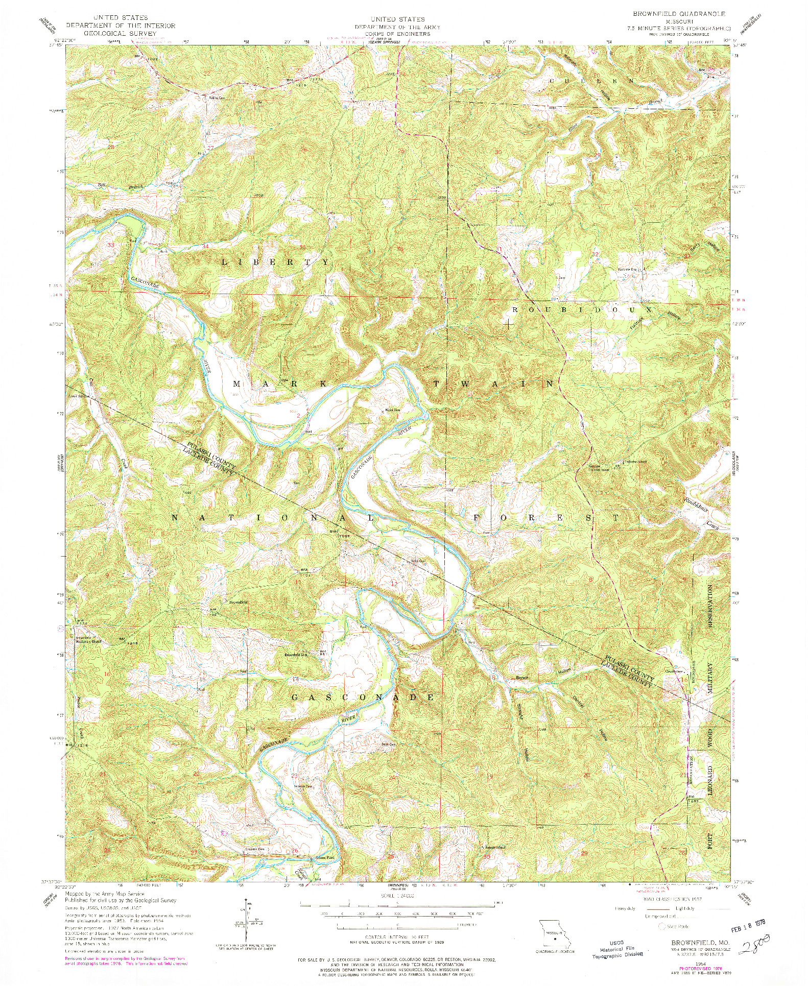 USGS 1:24000-SCALE QUADRANGLE FOR BROWNFIELD, MO 1954