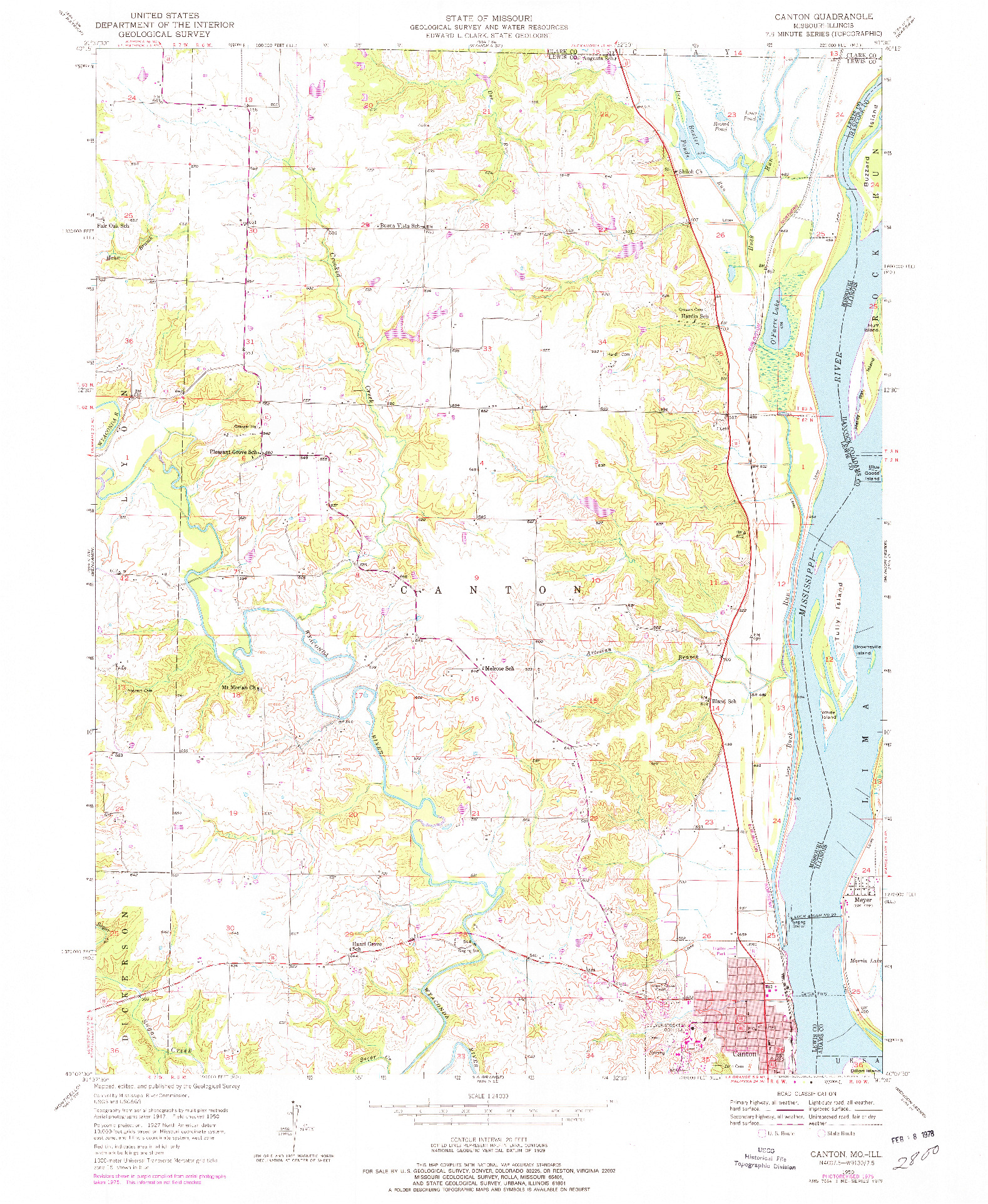 USGS 1:24000-SCALE QUADRANGLE FOR CANTON, MO 1950