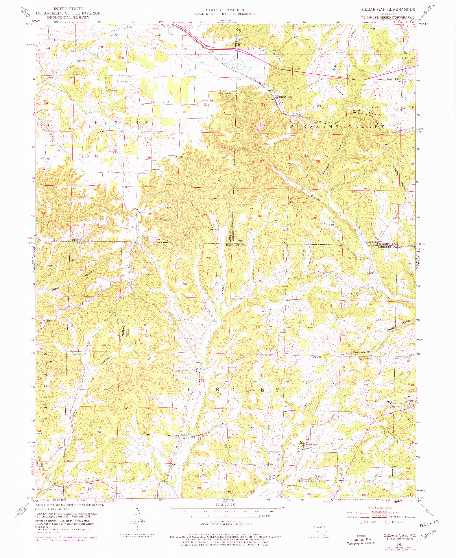 USGS 1:24000-SCALE QUADRANGLE FOR CEDAR GAP, MO 1951