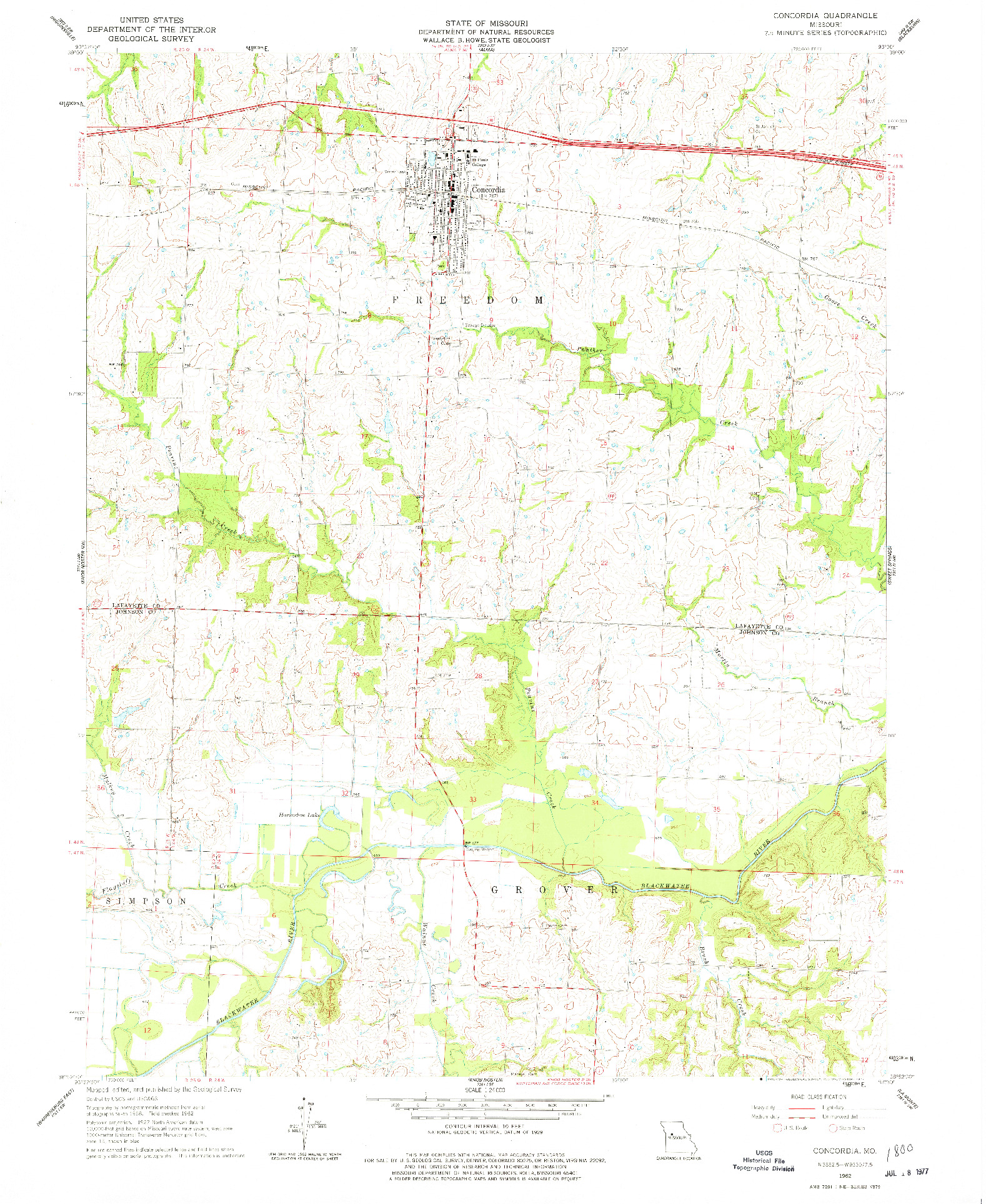 USGS 1:24000-SCALE QUADRANGLE FOR CONCORDIA, MO 1962