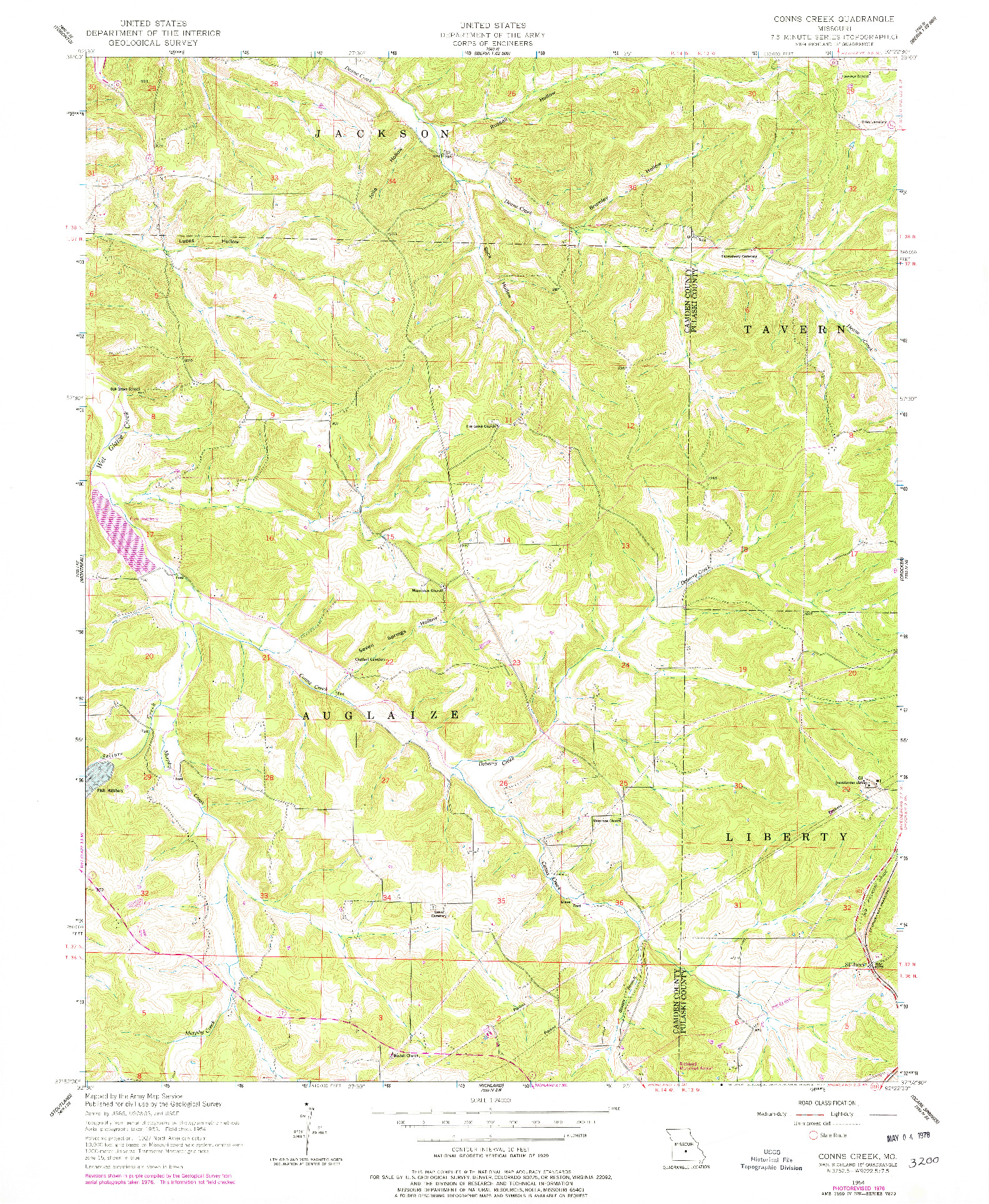 USGS 1:24000-SCALE QUADRANGLE FOR CONNS CREEK, MO 1954