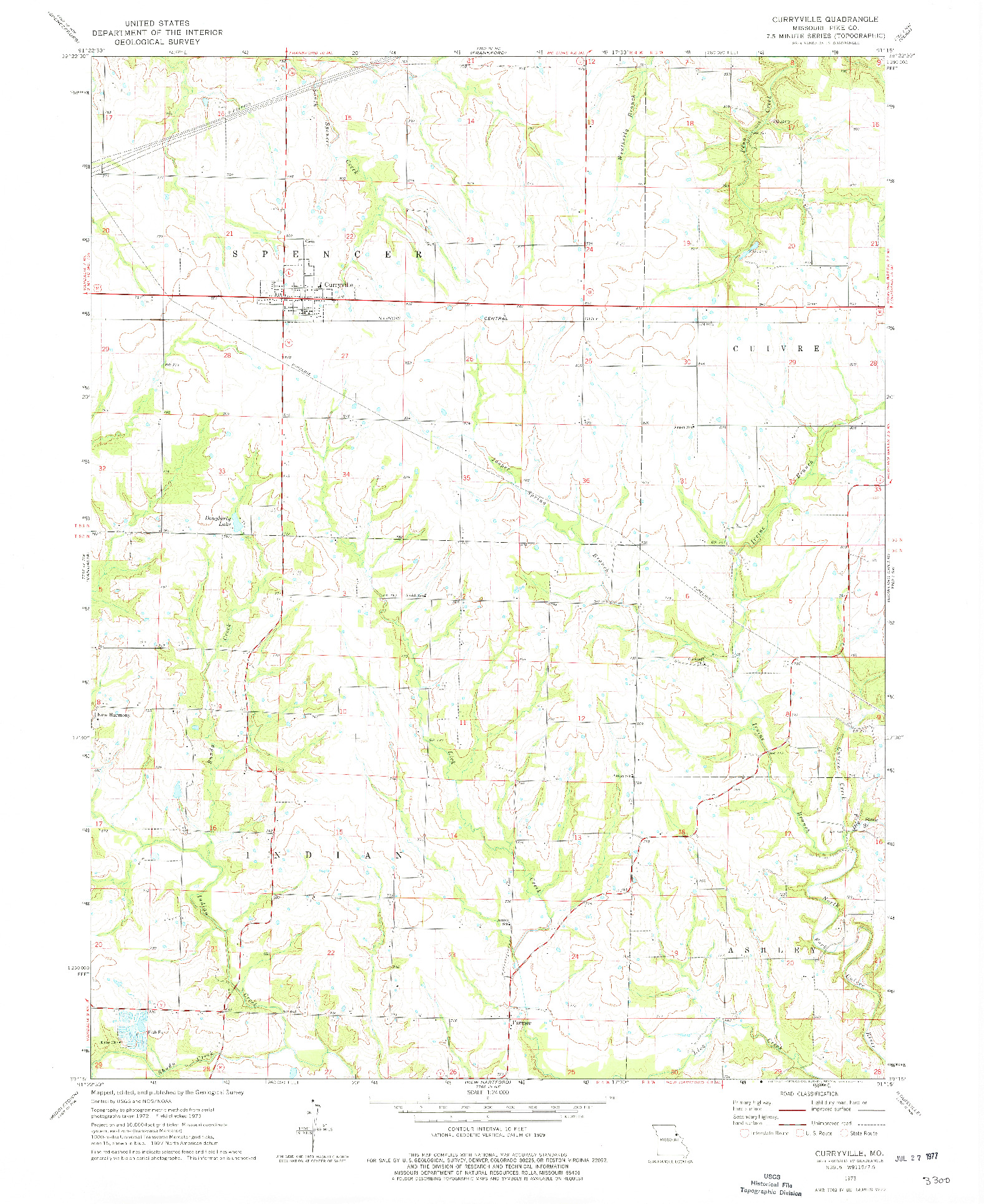 USGS 1:24000-SCALE QUADRANGLE FOR CURRYVILLE, MO 1973
