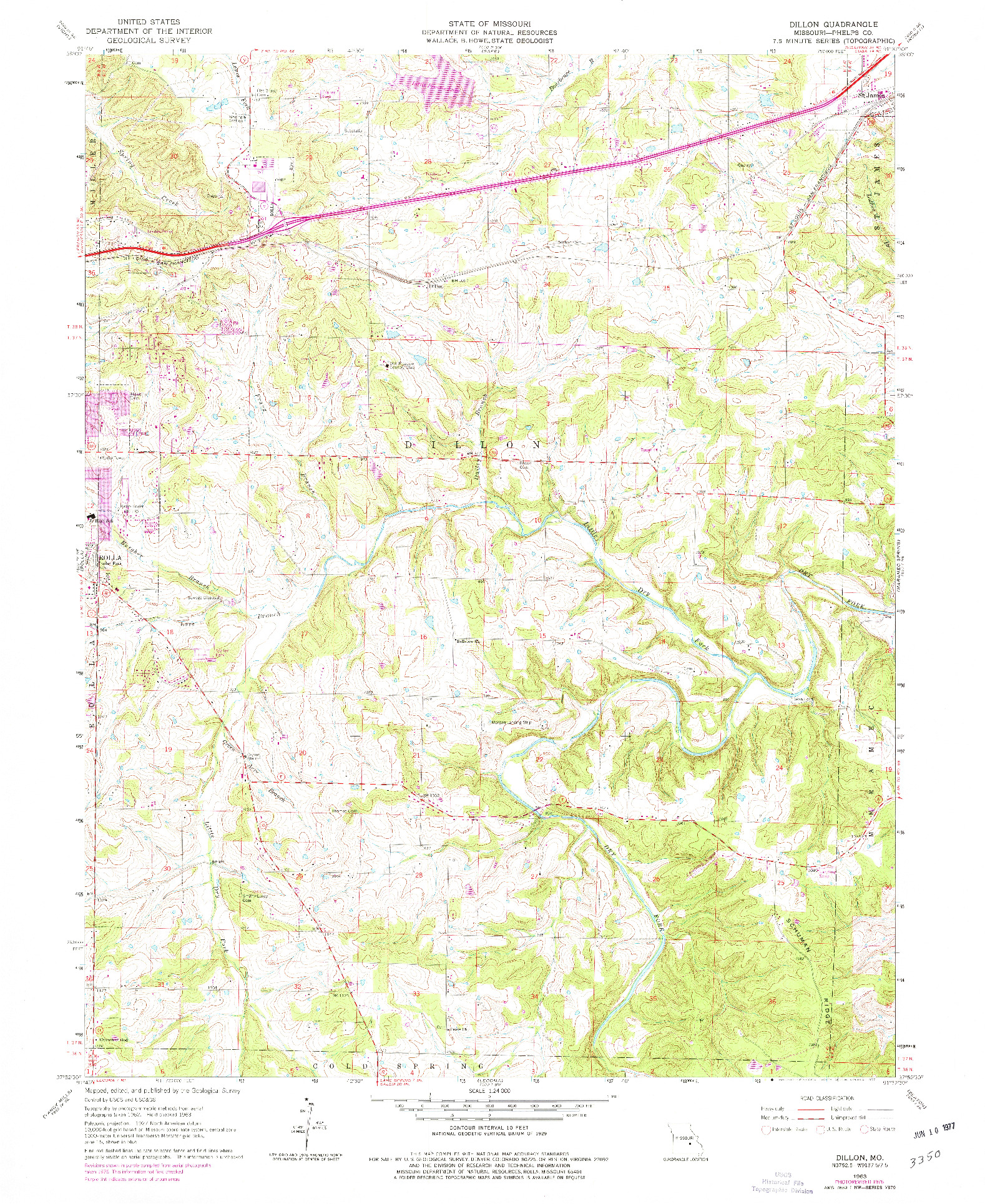 USGS 1:24000-SCALE QUADRANGLE FOR DILLON, MO 1963