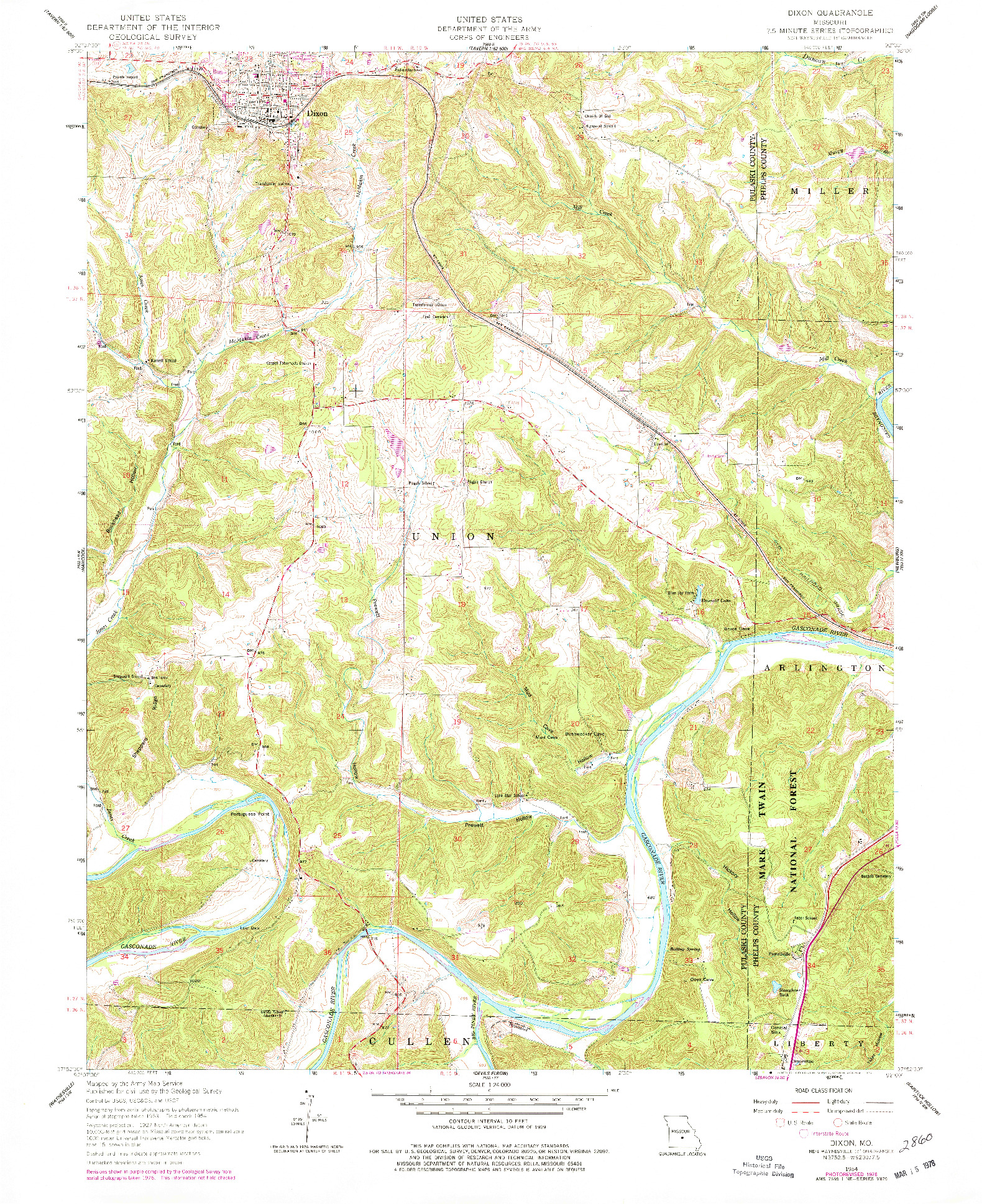 USGS 1:24000-SCALE QUADRANGLE FOR DIXON, MO 1954