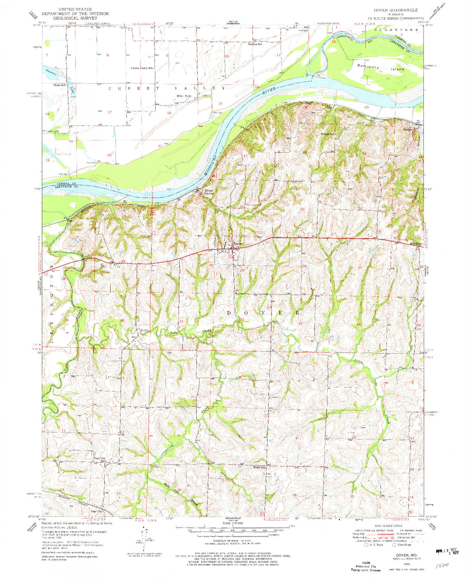 USGS 1:24000-SCALE QUADRANGLE FOR DOVER, MO 1950
