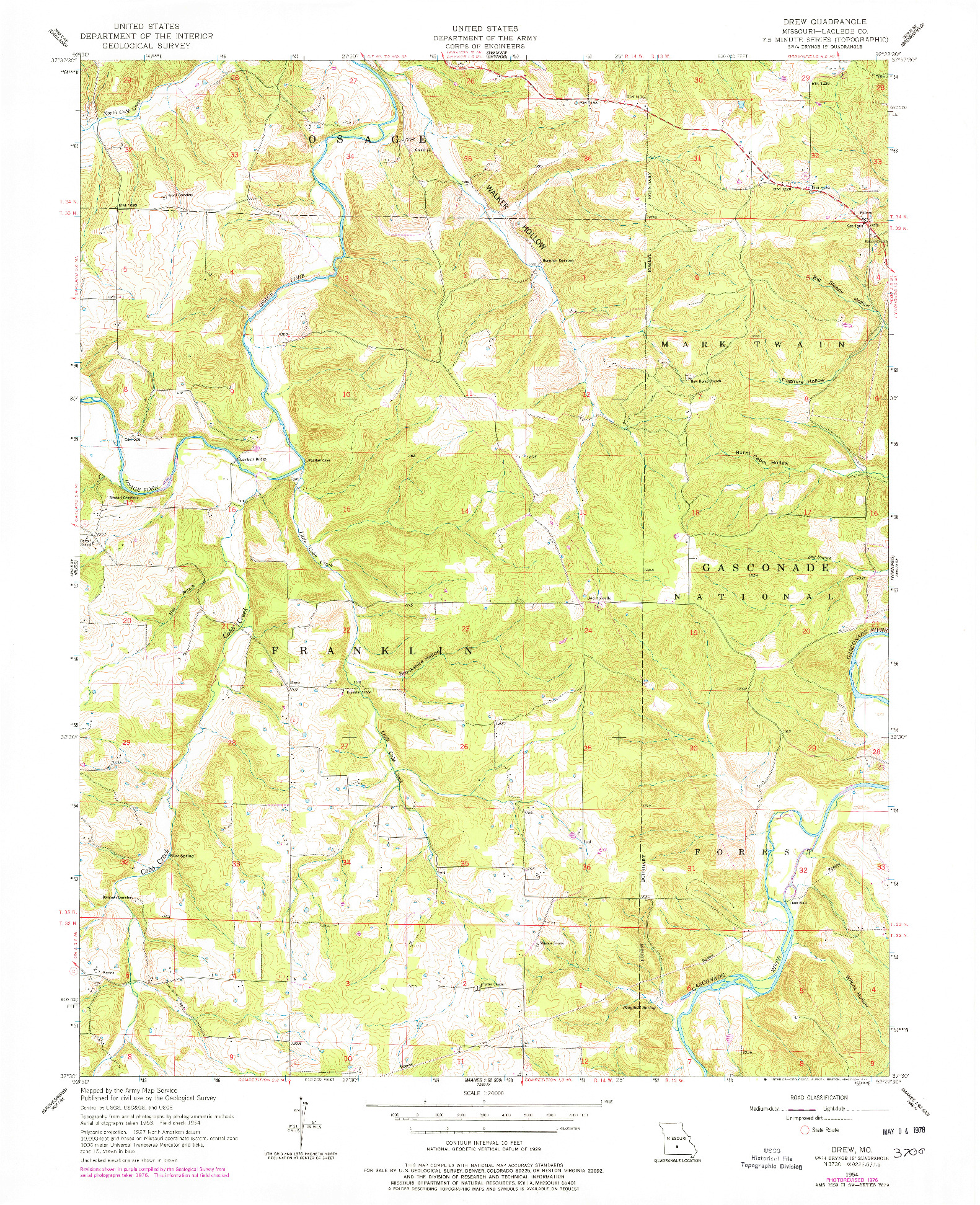 USGS 1:24000-SCALE QUADRANGLE FOR DREW, MO 1954