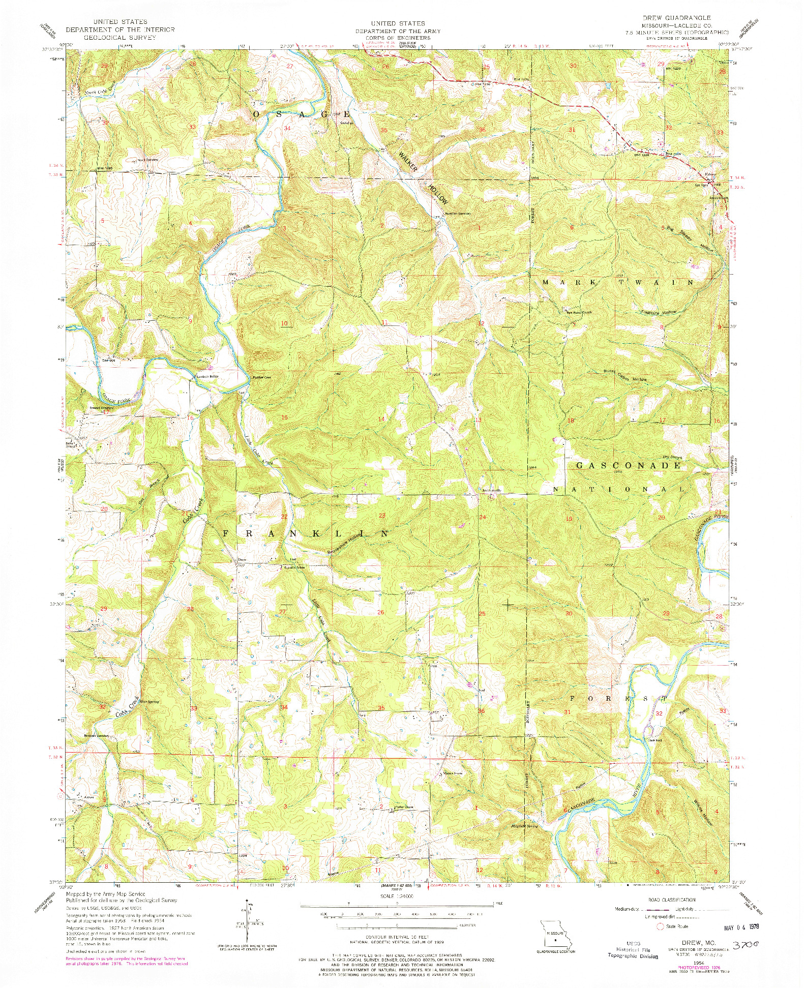 USGS 1:24000-SCALE QUADRANGLE FOR DREW, MO 1954