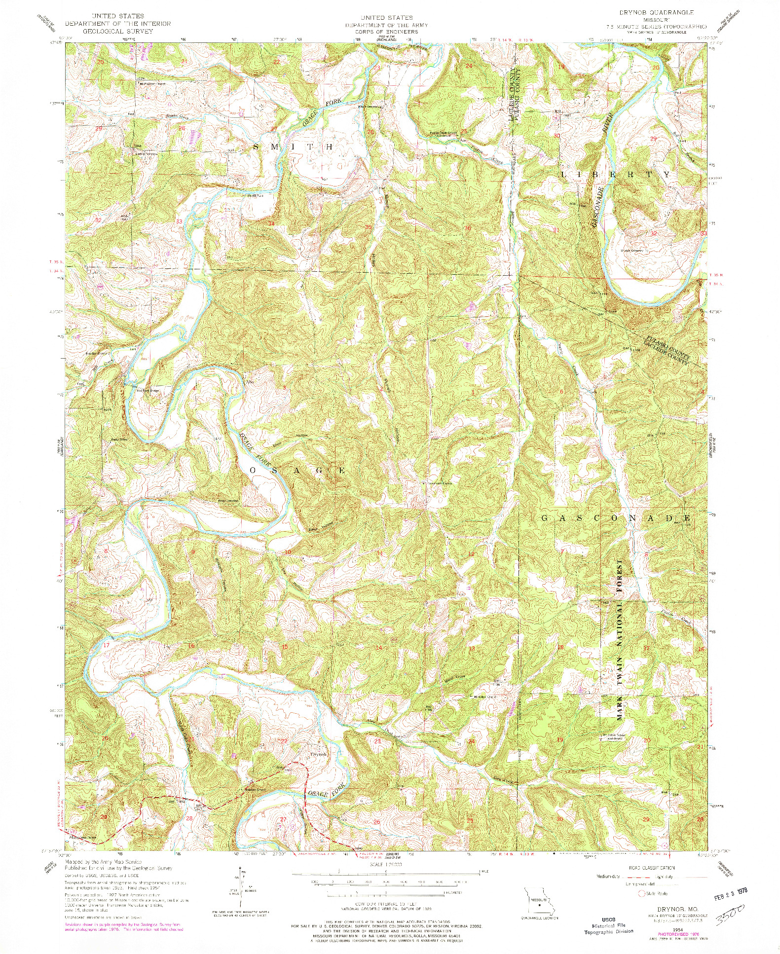 USGS 1:24000-SCALE QUADRANGLE FOR DRYNOB, MO 1954