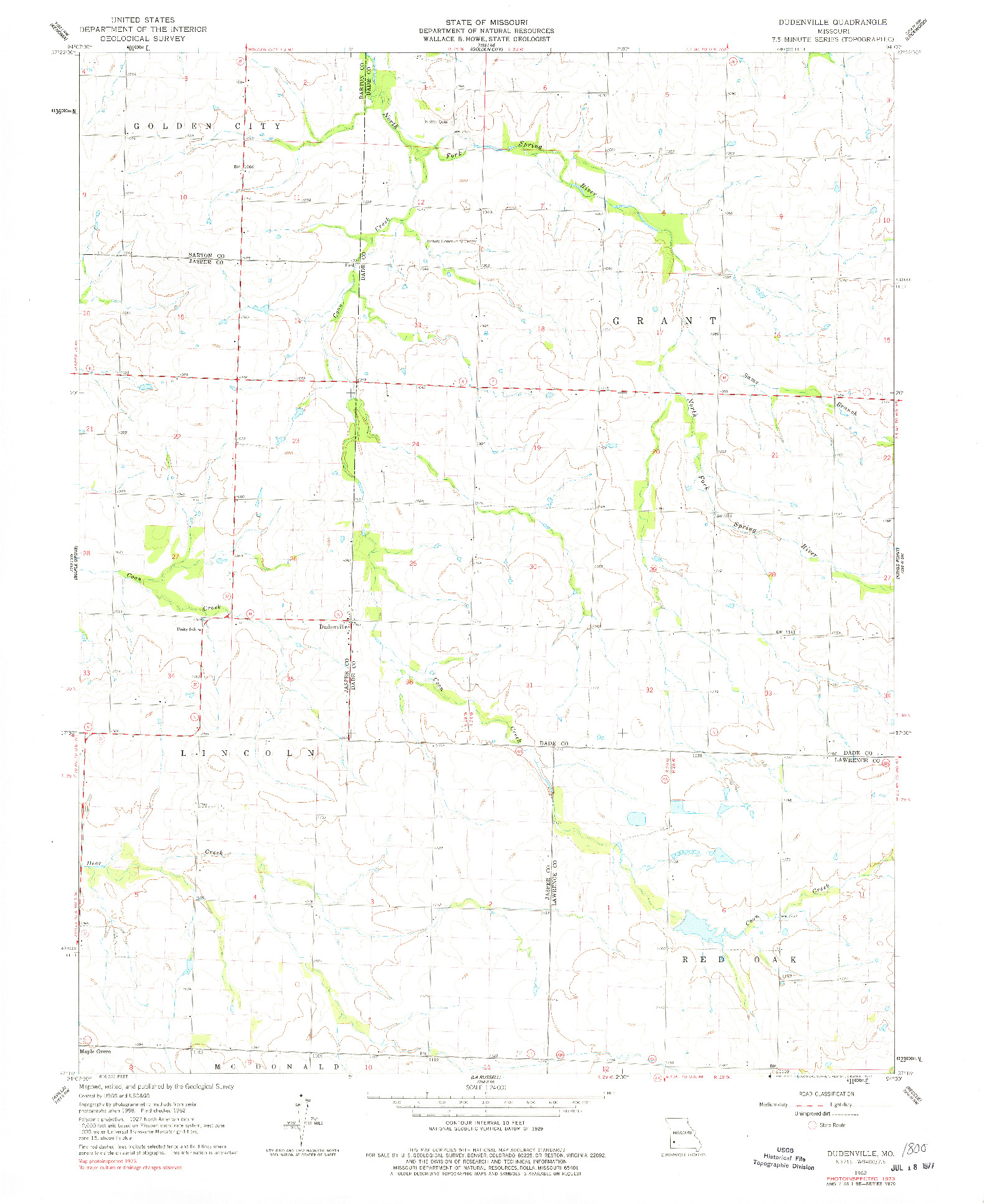 USGS 1:24000-SCALE QUADRANGLE FOR DUDENVILLE, MO 1962