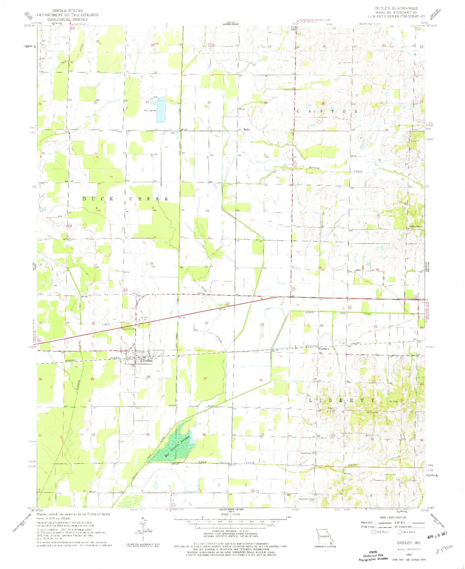 USGS 1:24000-SCALE QUADRANGLE FOR DUDLEY, MO 1962