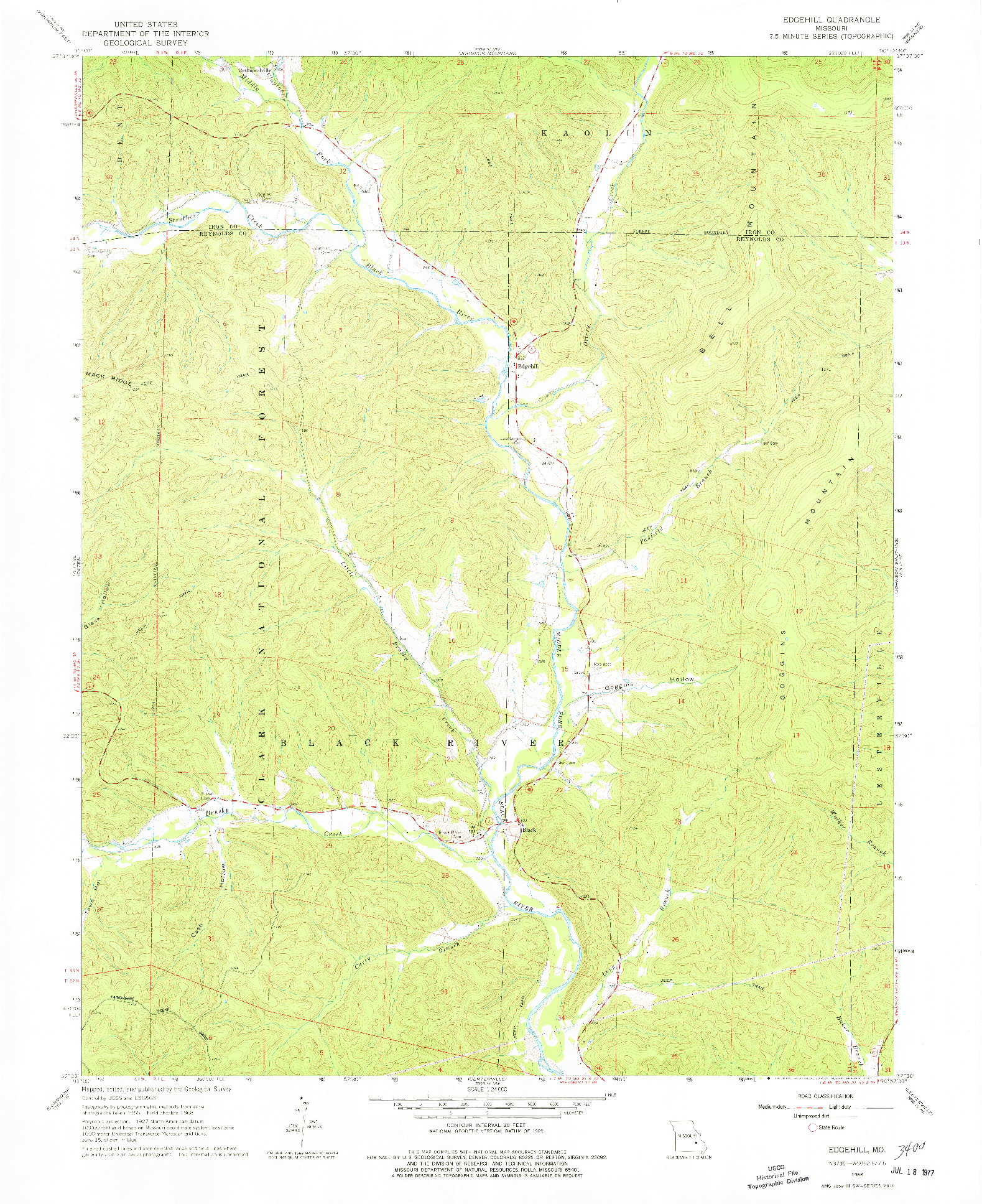 USGS 1:24000-SCALE QUADRANGLE FOR EDGEHILL, MO 1968