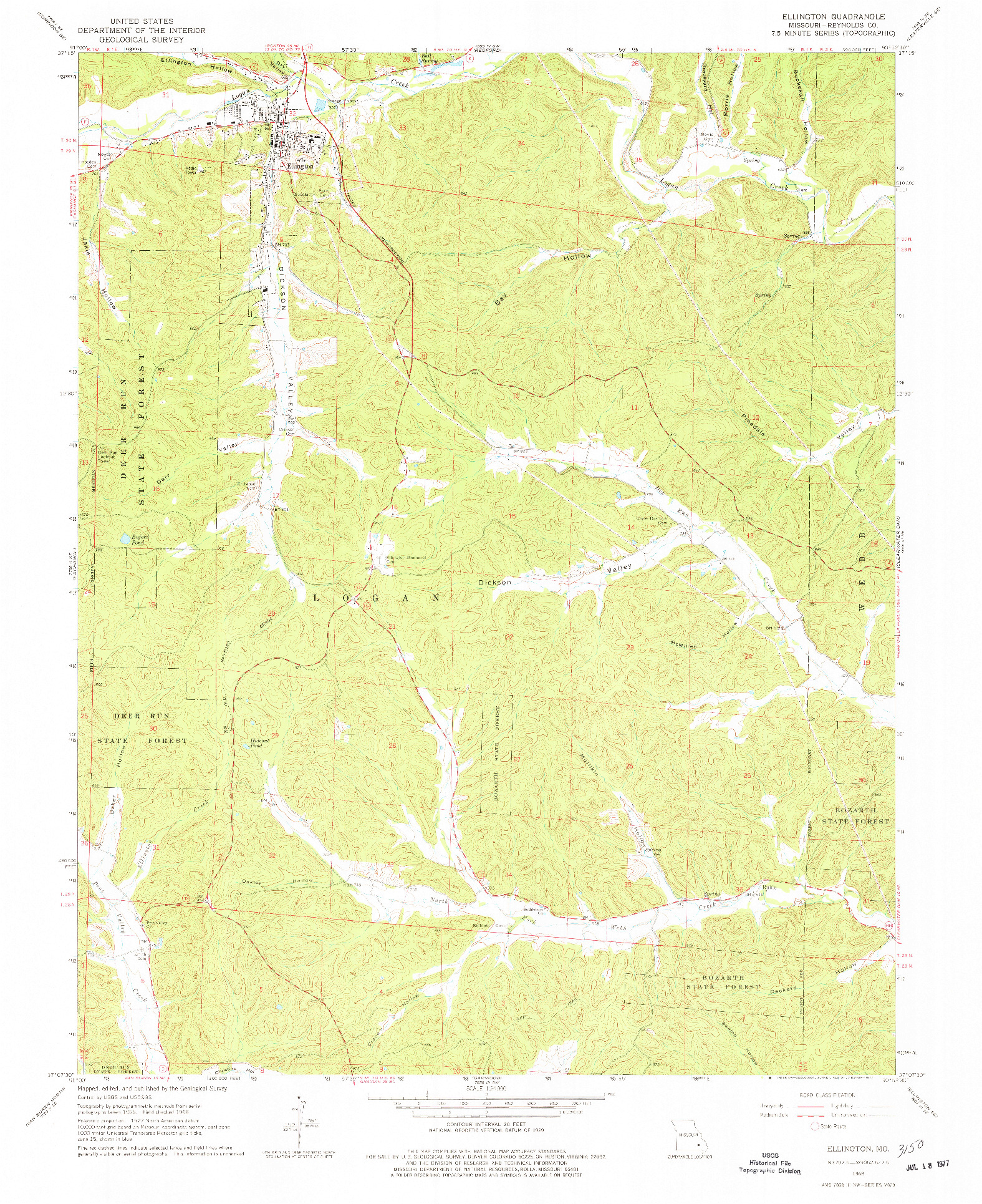 USGS 1:24000-SCALE QUADRANGLE FOR ELLINGTON, MO 1968