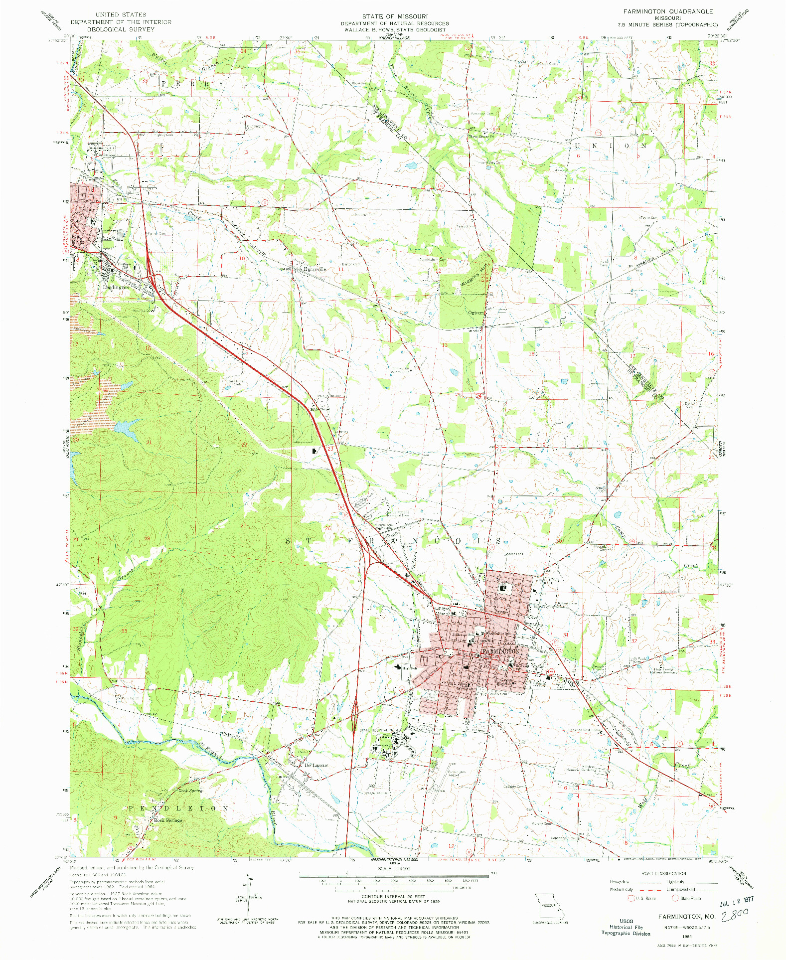 USGS 1:24000-SCALE QUADRANGLE FOR FARMINGTON, MO 1964