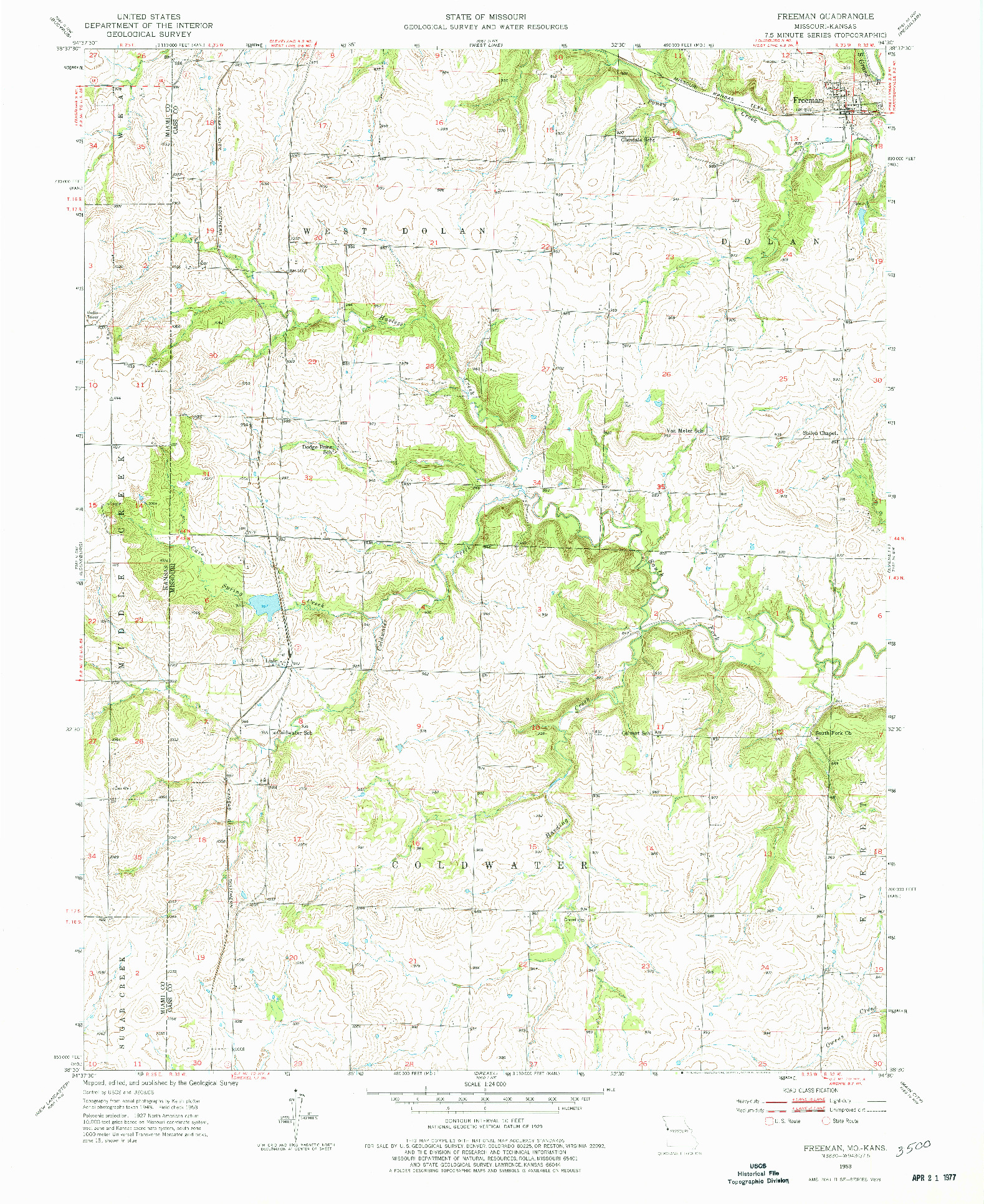 USGS 1:24000-SCALE QUADRANGLE FOR FREEMAN, MO 1953