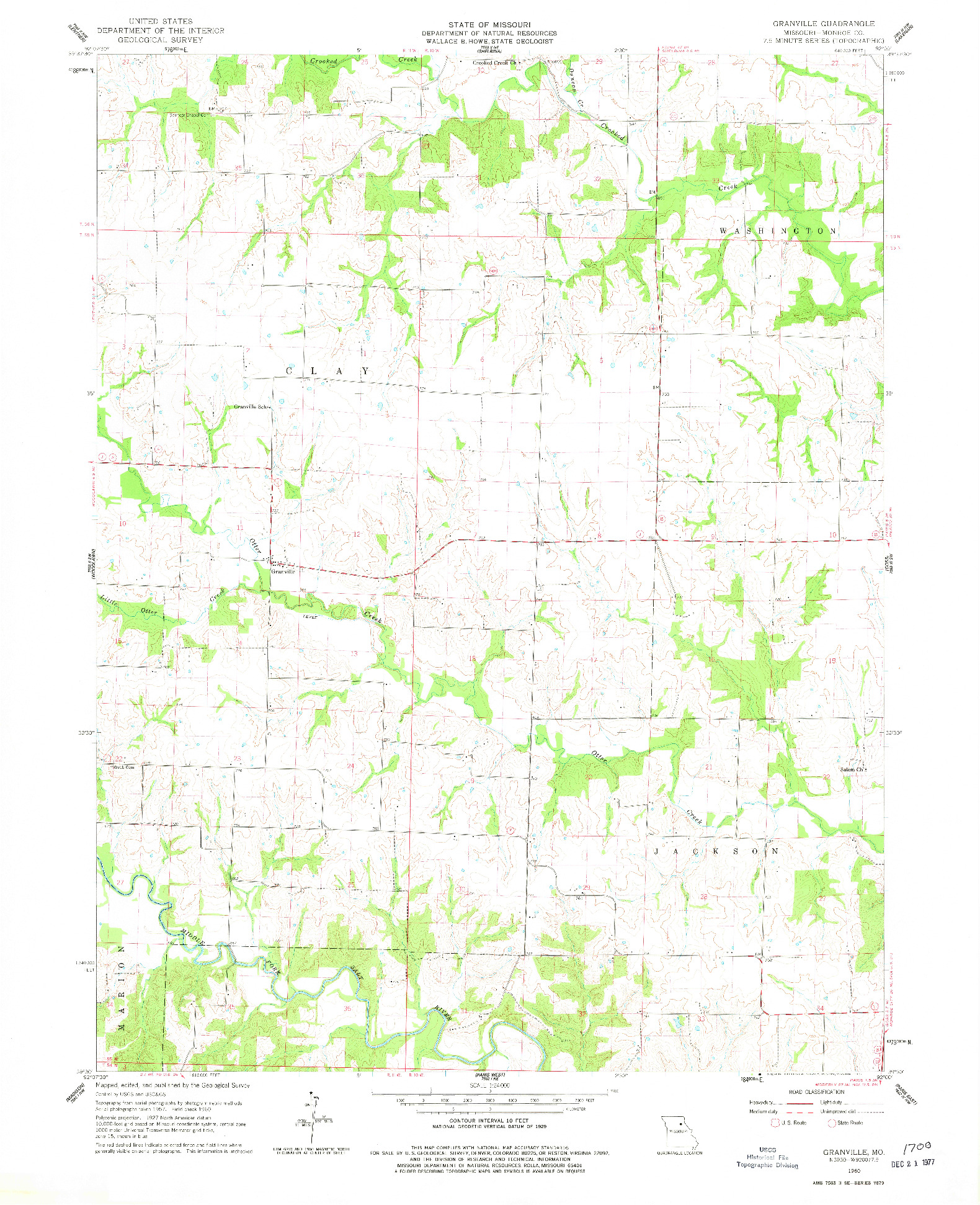 USGS 1:24000-SCALE QUADRANGLE FOR GRANVILLE, MO 1960