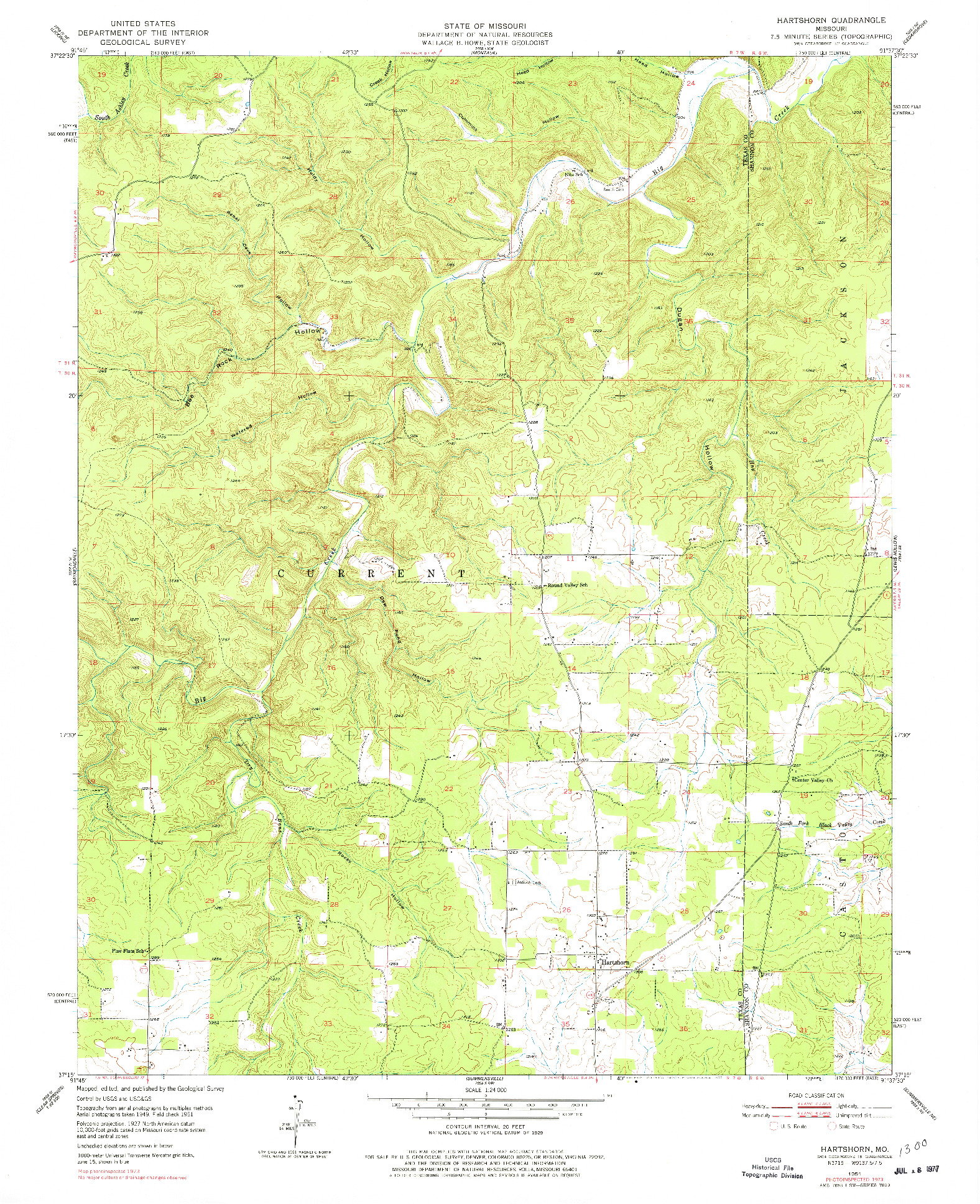 USGS 1:24000-SCALE QUADRANGLE FOR HARTSHORN, MO 1951