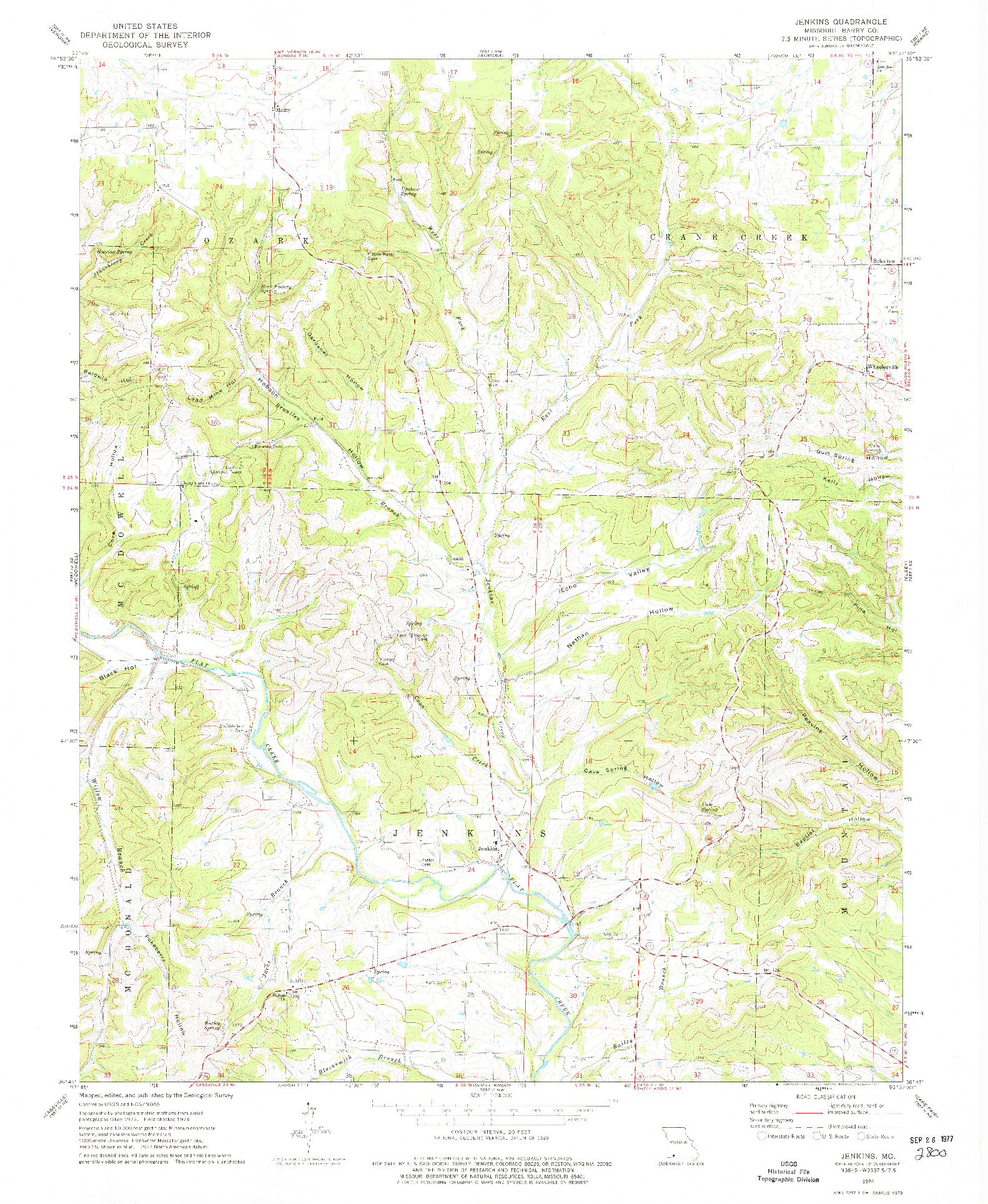 USGS 1:24000-SCALE QUADRANGLE FOR JENKINS, MO 1974