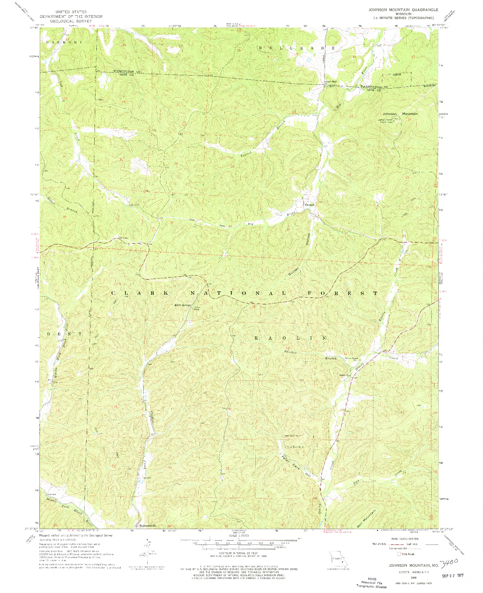 USGS 1:24000-SCALE QUADRANGLE FOR JOHNSON MOUNTAIN, MO 1968