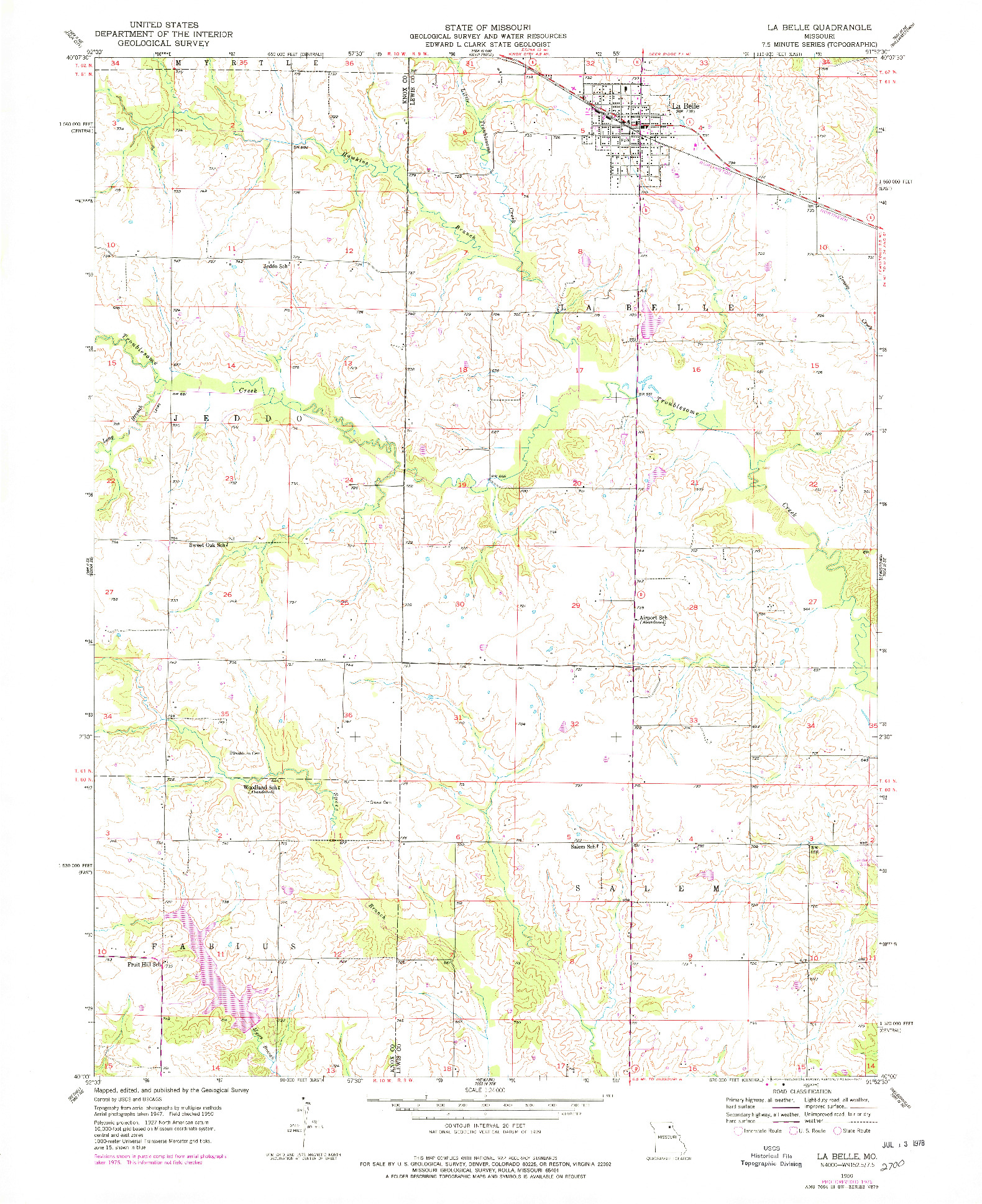 USGS 1:24000-SCALE QUADRANGLE FOR LA BELLE, MO 1950