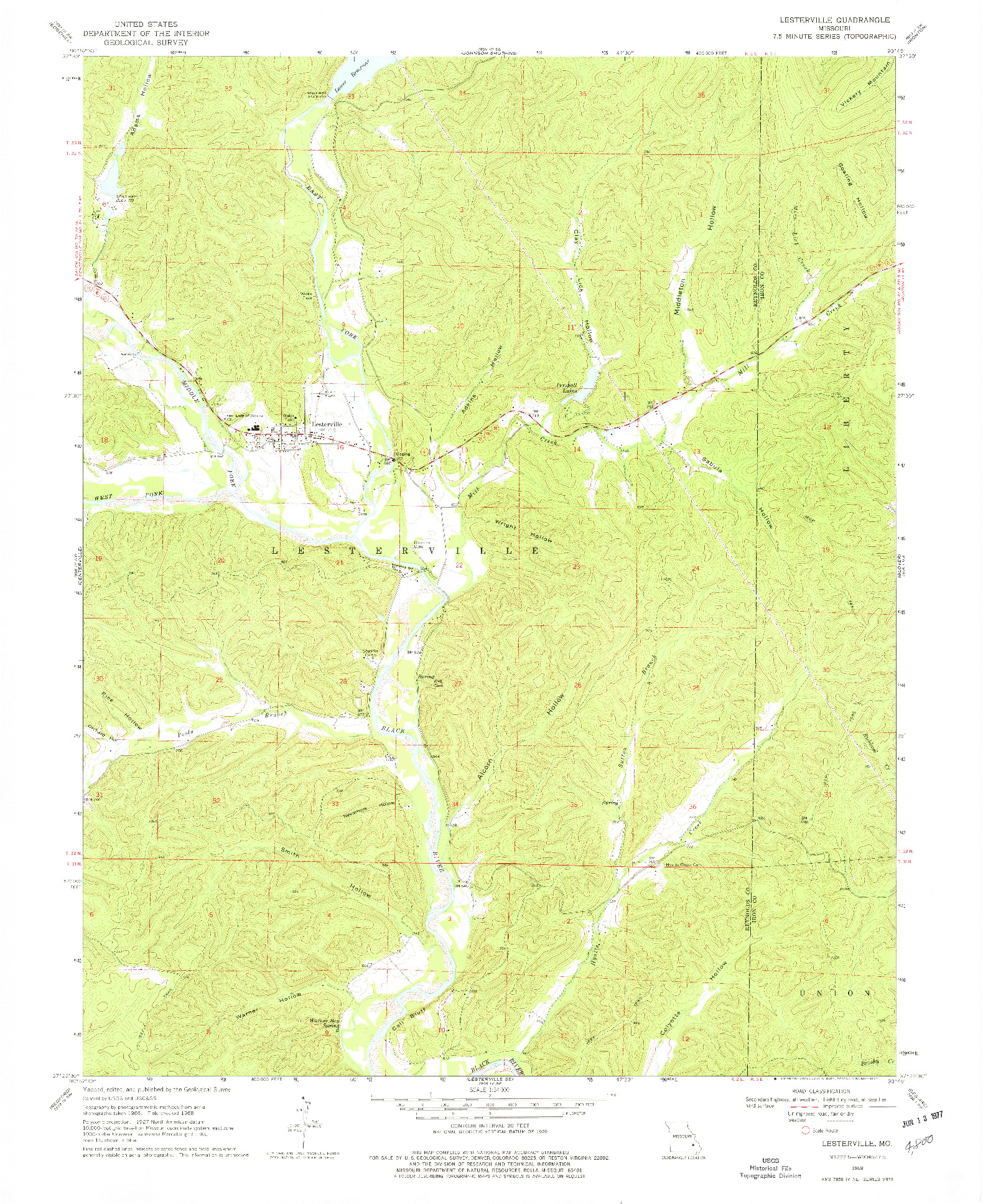 USGS 1:24000-SCALE QUADRANGLE FOR LESTERVILLE, MO 1968