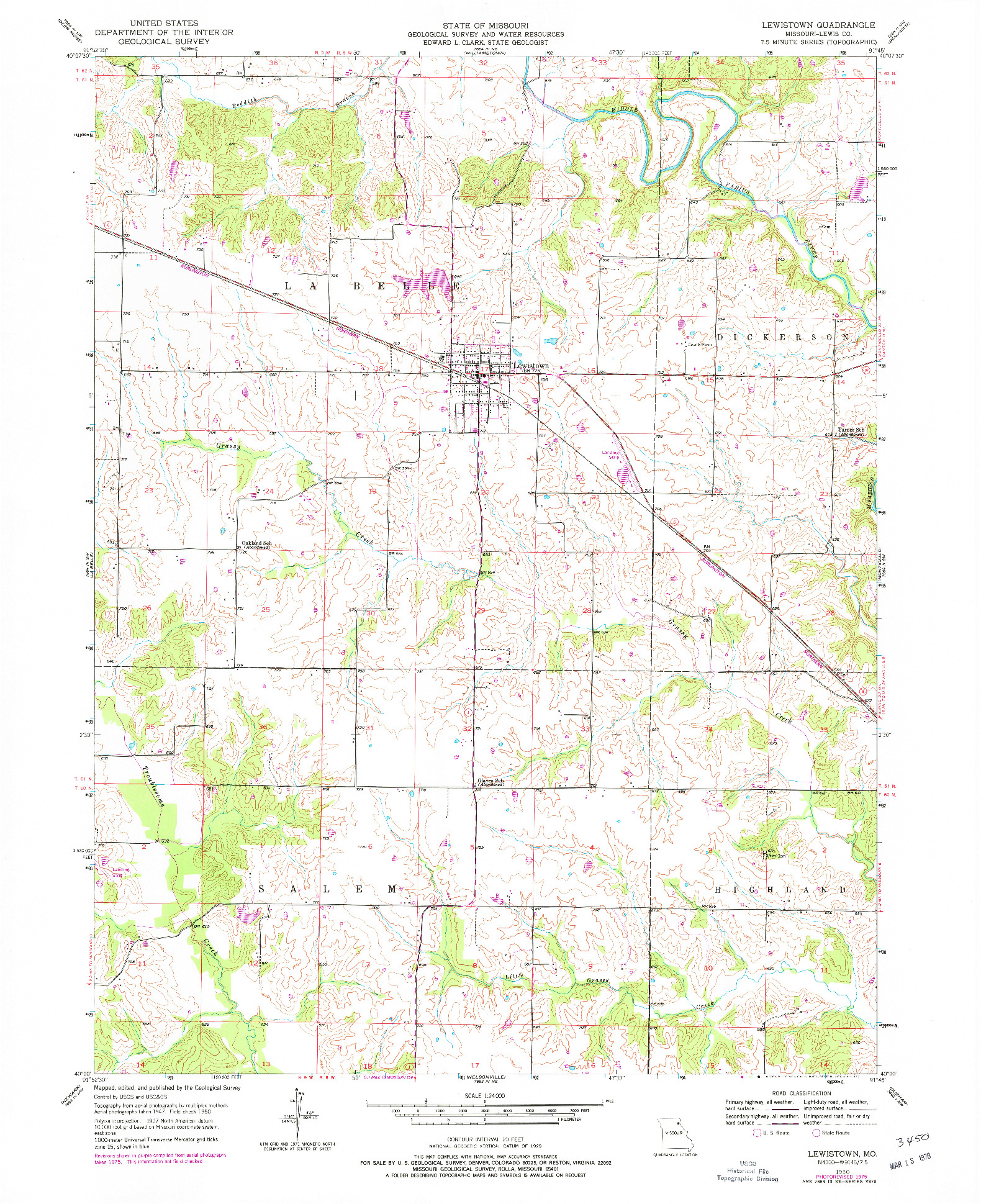 USGS 1:24000-SCALE QUADRANGLE FOR LEWISTOWN, MO 1950