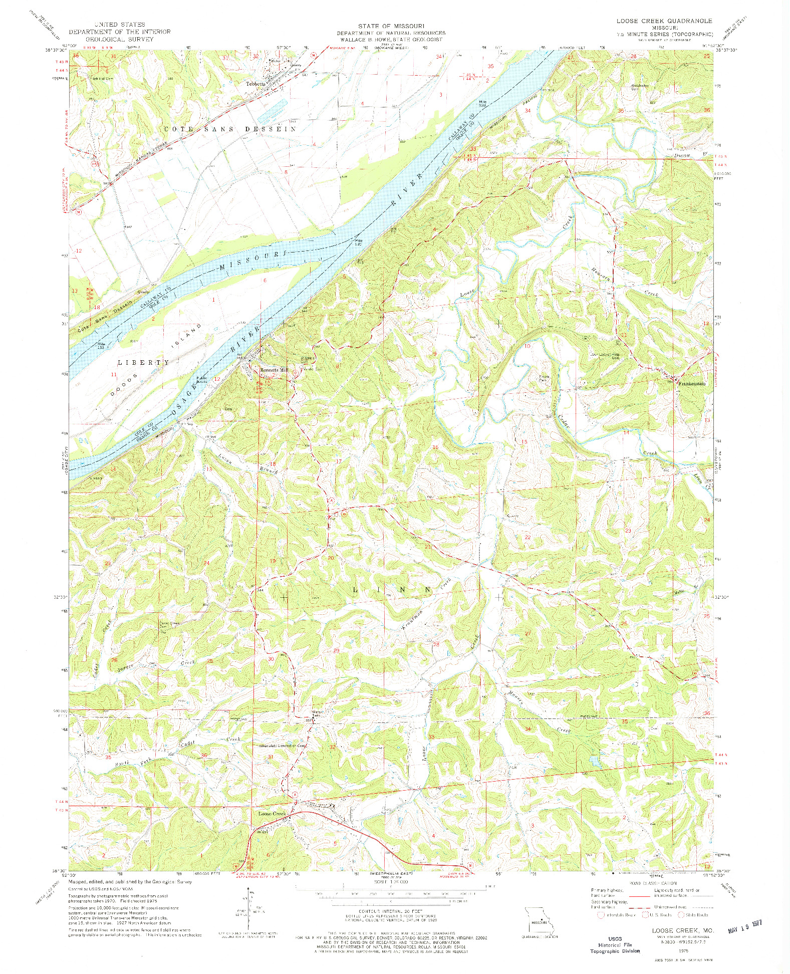 USGS 1:24000-SCALE QUADRANGLE FOR LOOSE CREEK, MO 1975