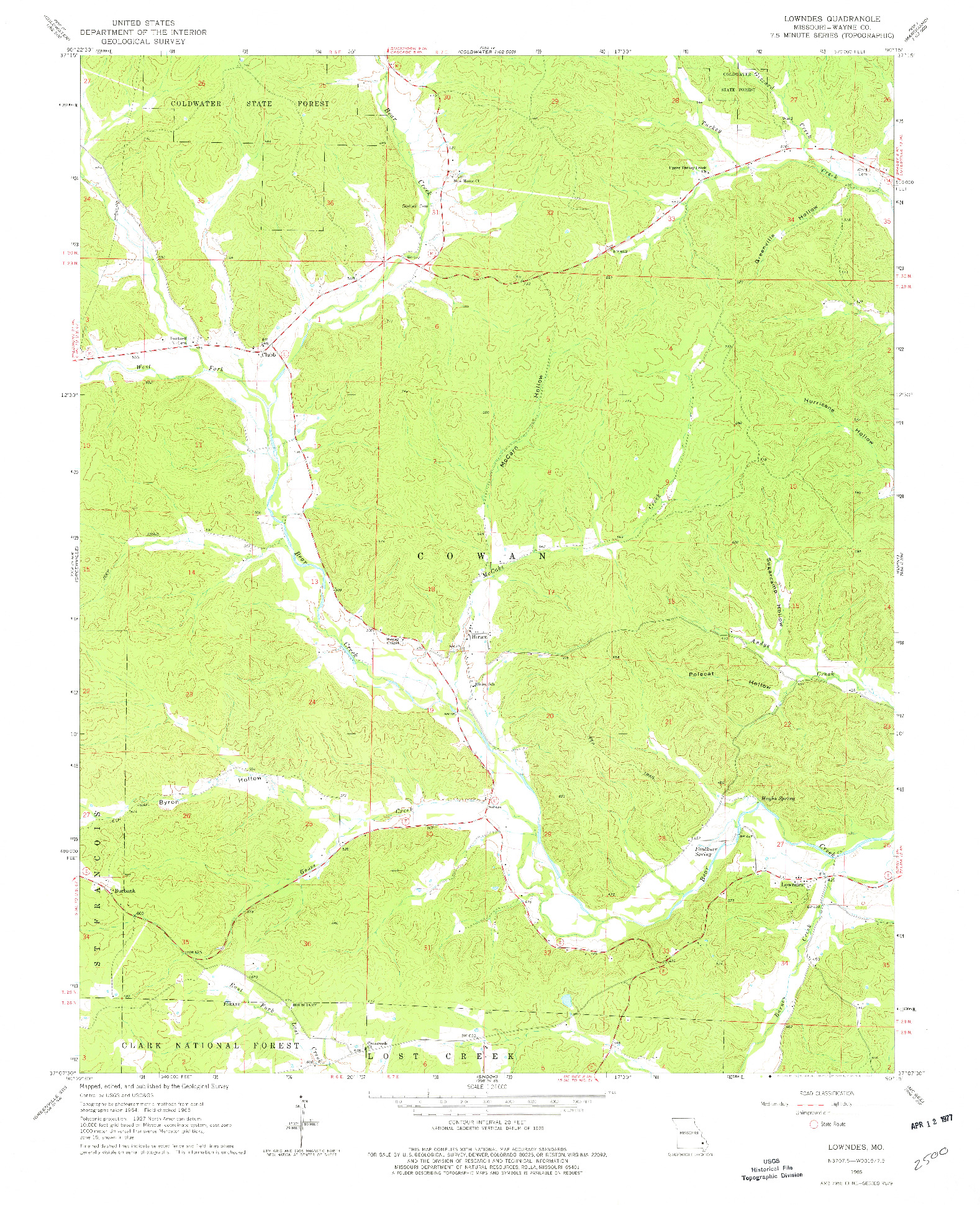 USGS 1:24000-SCALE QUADRANGLE FOR LOWNDES, MO 1965